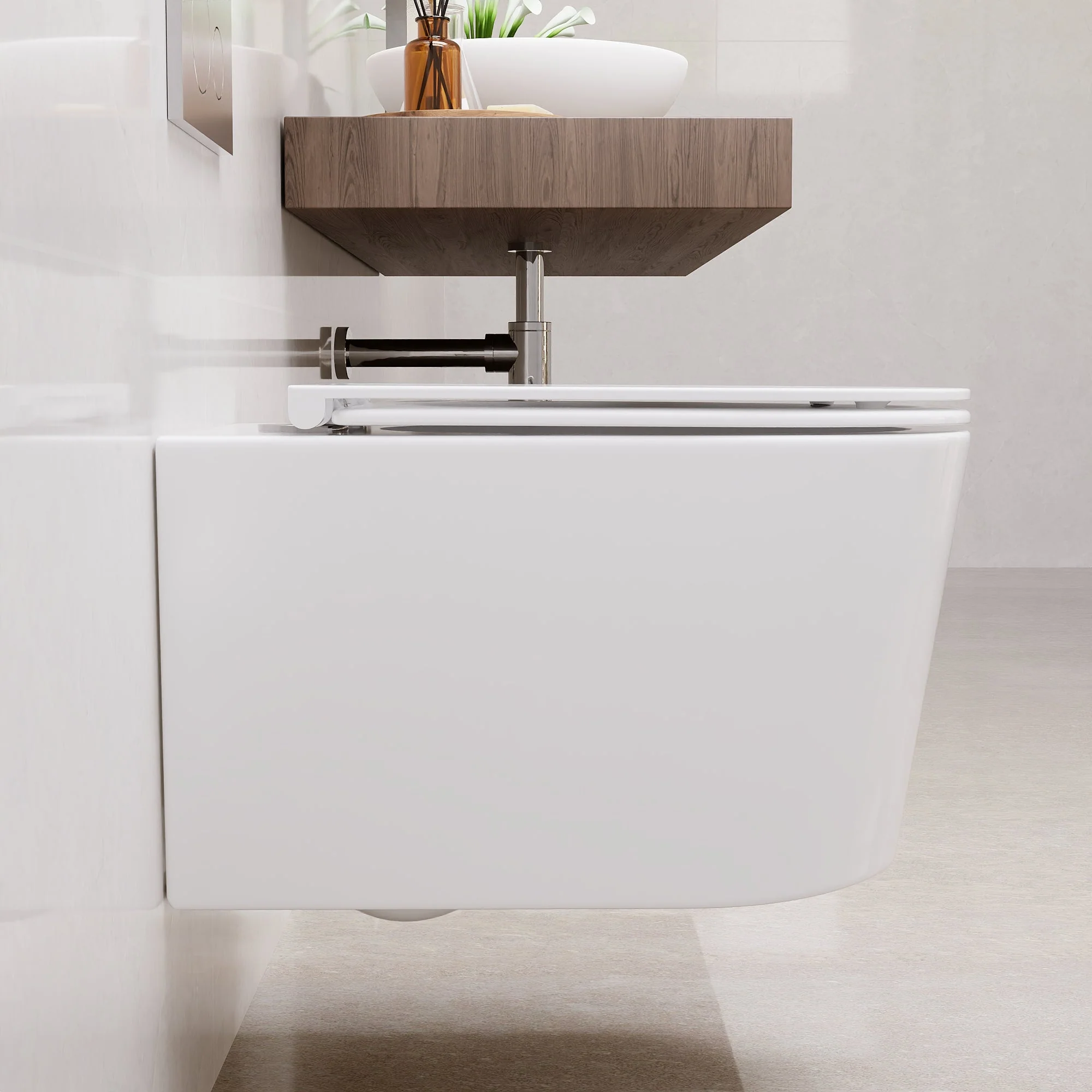 Wall-Hung Toilet with Concealed Tank Set, Rimless Dual Flush, 1.1/1.6 GPF - Image 11