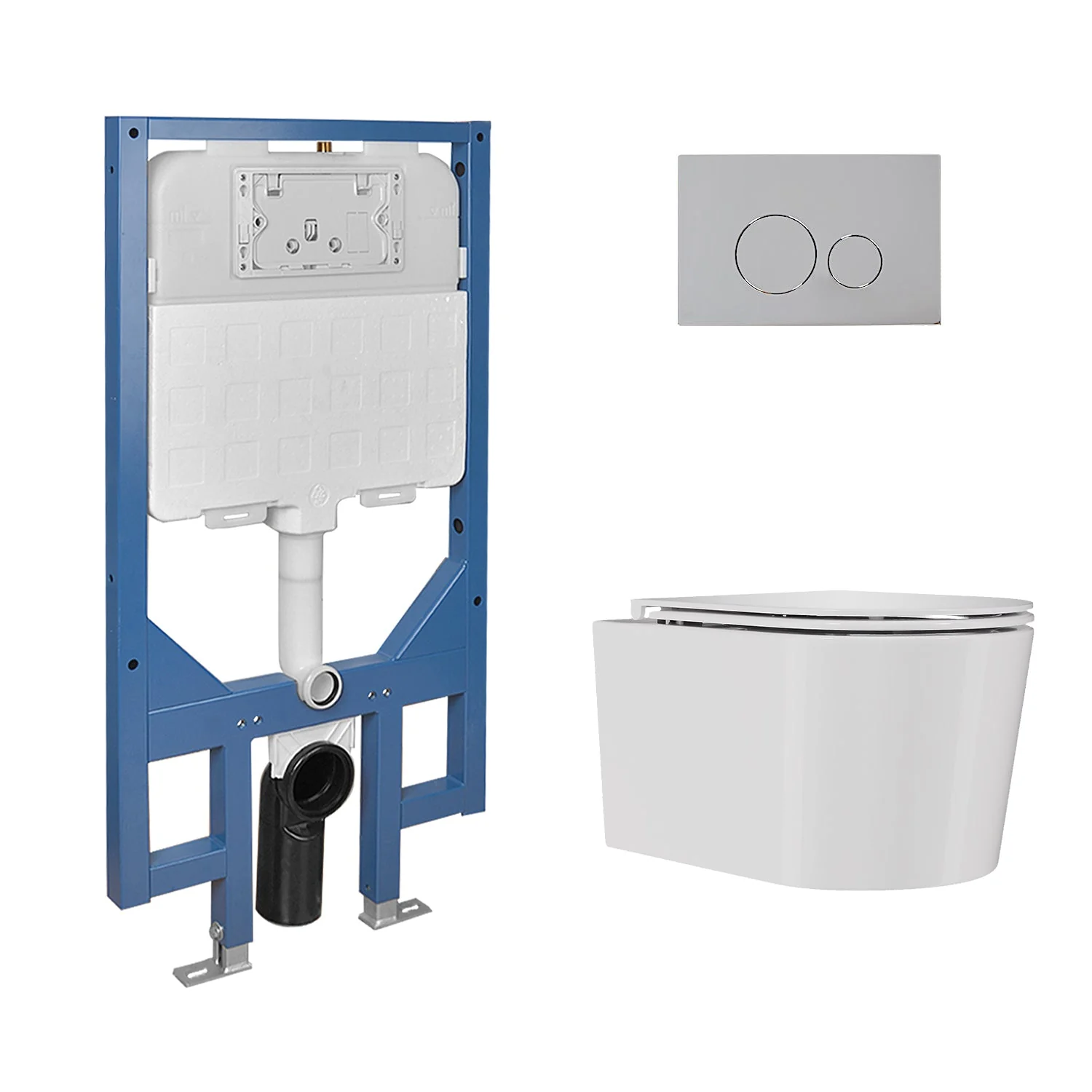 Wall-Hung Toilet with Concealed Tank Set, Rimless Dual Flush, 1.1/1.6 GPF - Image 2