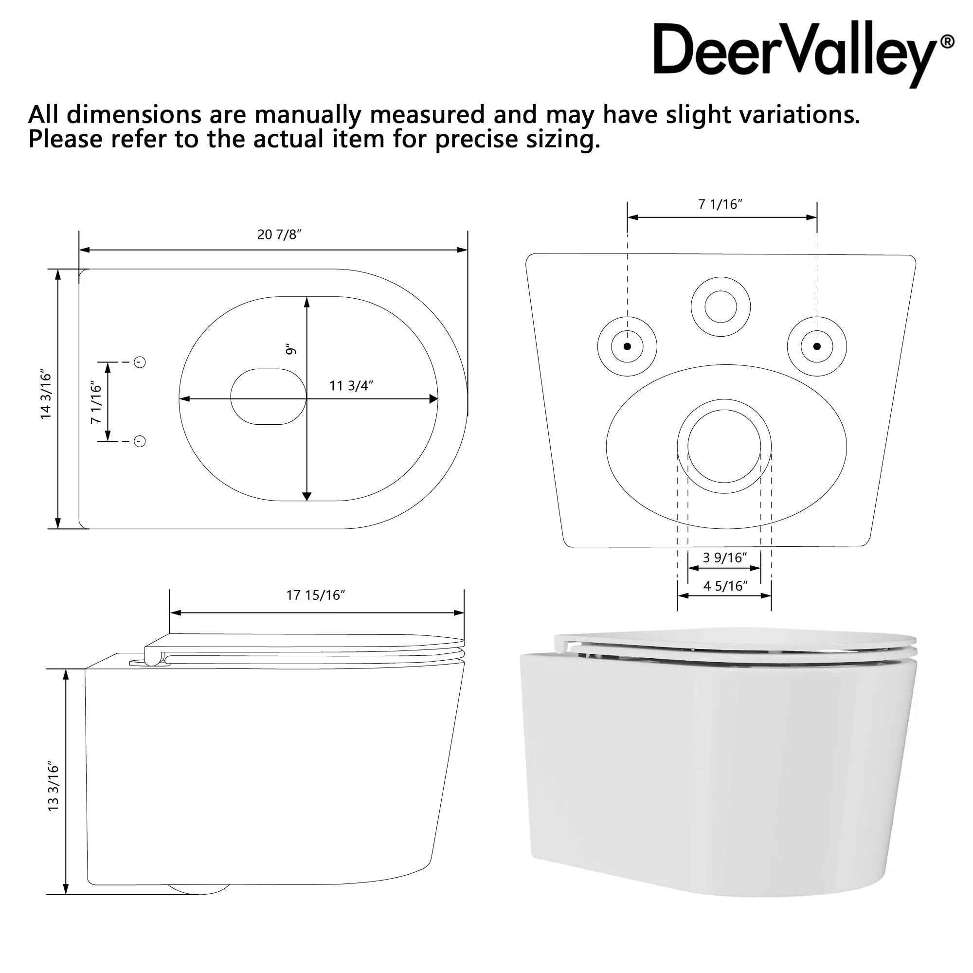 Wall-Hung Toilet with Concealed Tank Set, Rimless Dual Flush, 1.1/1.6 GPF - Image 3