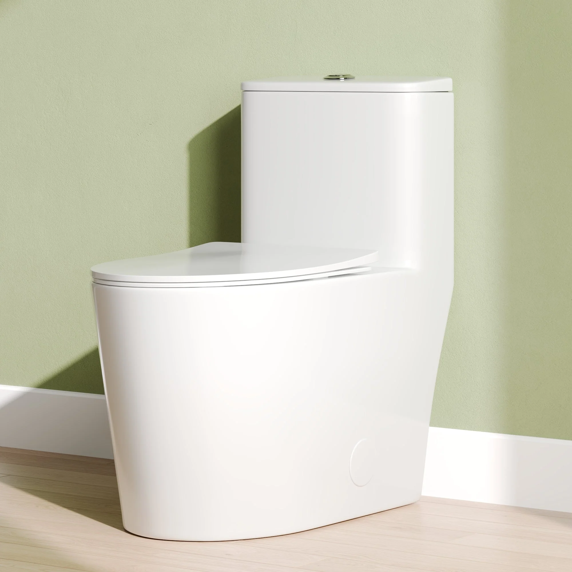 DeerValley DV-1F0385 Elongated One-Piece Toilet, 1.1/1.6 GPF Dual Flush, White Modern Skirted Toilet with Soft-Close Seat (Seat Included) - Image 2