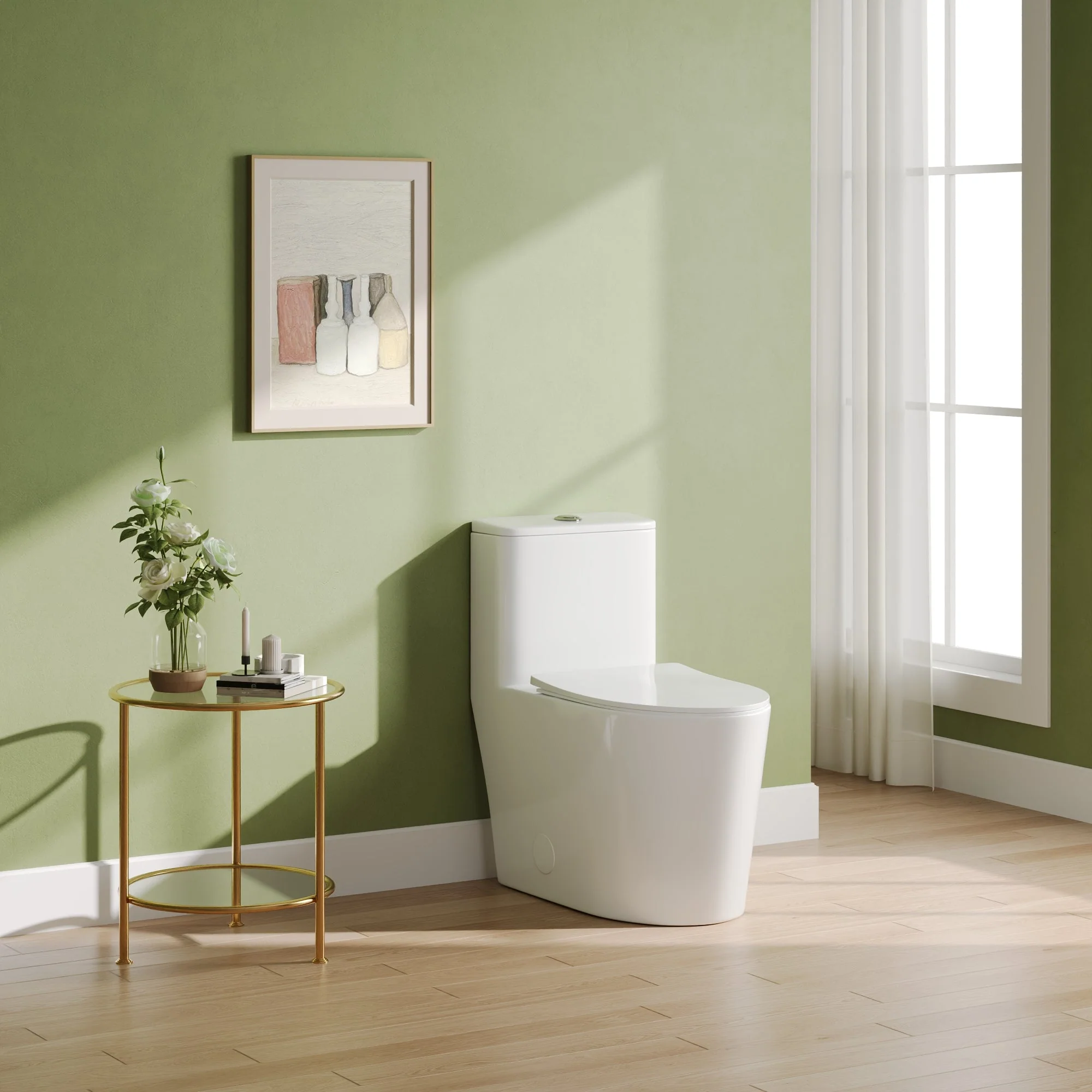 DeerValley DV-1F0385 Elongated One-Piece Toilet, 1.1/1.6 GPF Dual Flush, White Modern Skirted Toilet with Soft-Close Seat (Seat Included) - Image 3