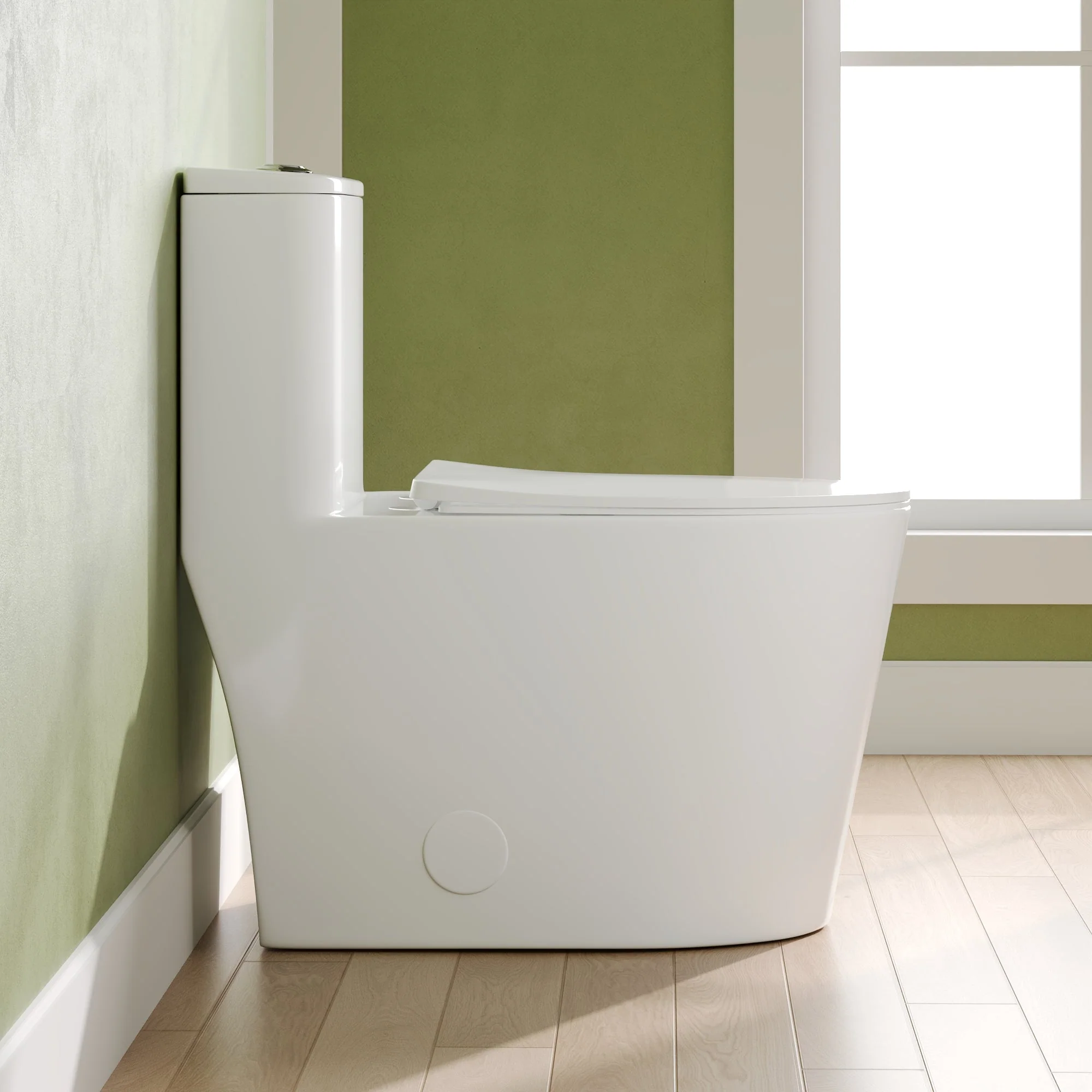 DeerValley DV-1F0385 Elongated One-Piece Toilet, 1.1/1.6 GPF Dual Flush, White Modern Skirted Toilet with Soft-Close Seat (Seat Included) - Image 4