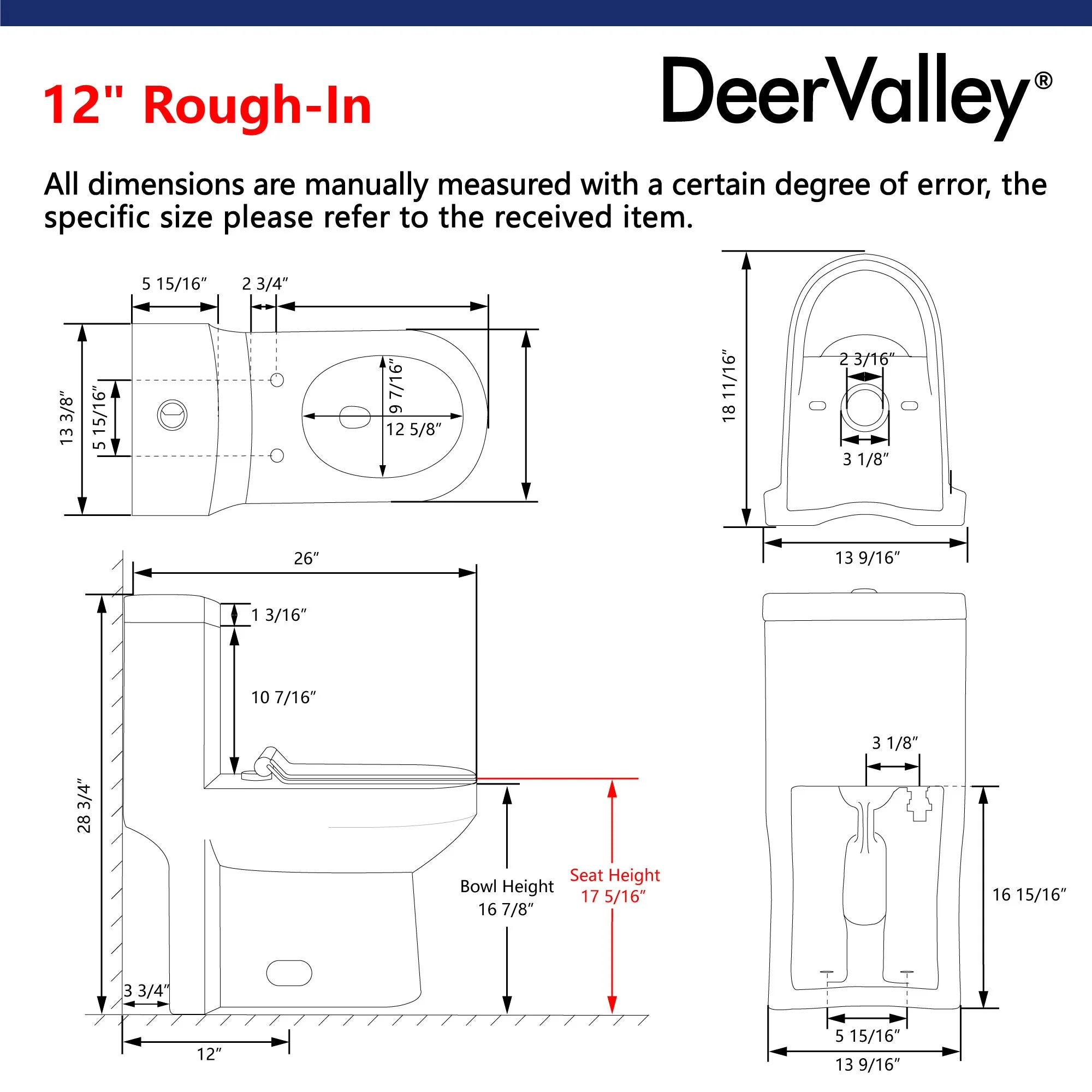 DeerValley DV-1F52812Pro One-piece Toilets Upgraded Compact Design Powerful Cyclone Flush 1.0/1.53 GPF - Image 5
