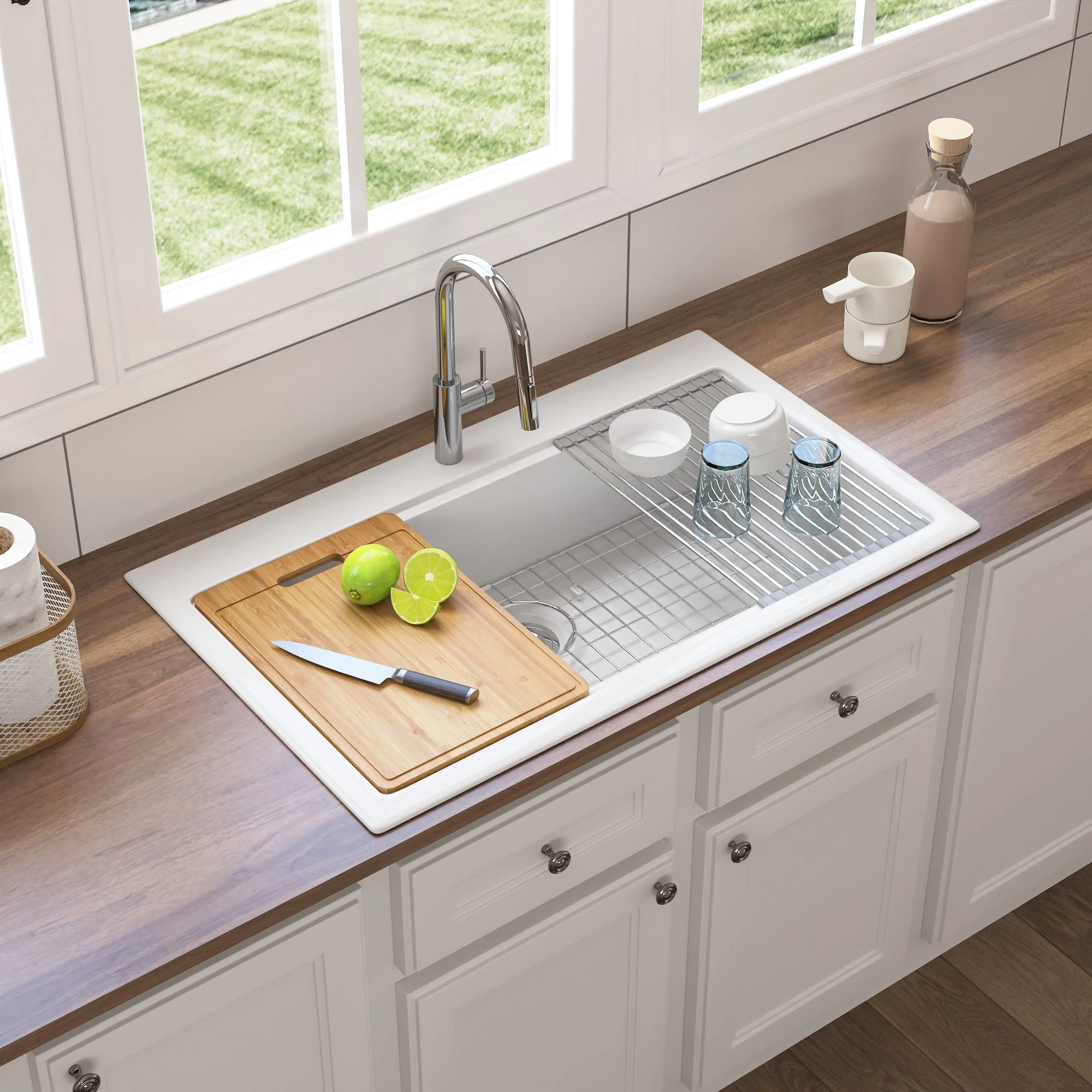 DeerValley DV-1K0135 Workstation Farmhouse Kitchen Sink – Scratch Resistant & Deep Basin - Image 14