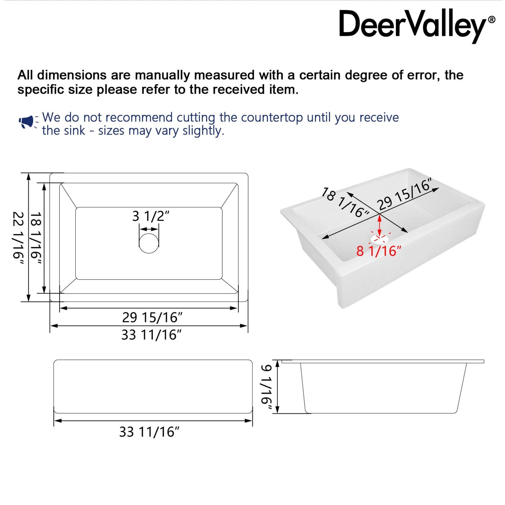 DeerValley DV-1K0135 Workstation Farmhouse Kitchen Sink – Scratch Resistant & Deep Basin - Image 8