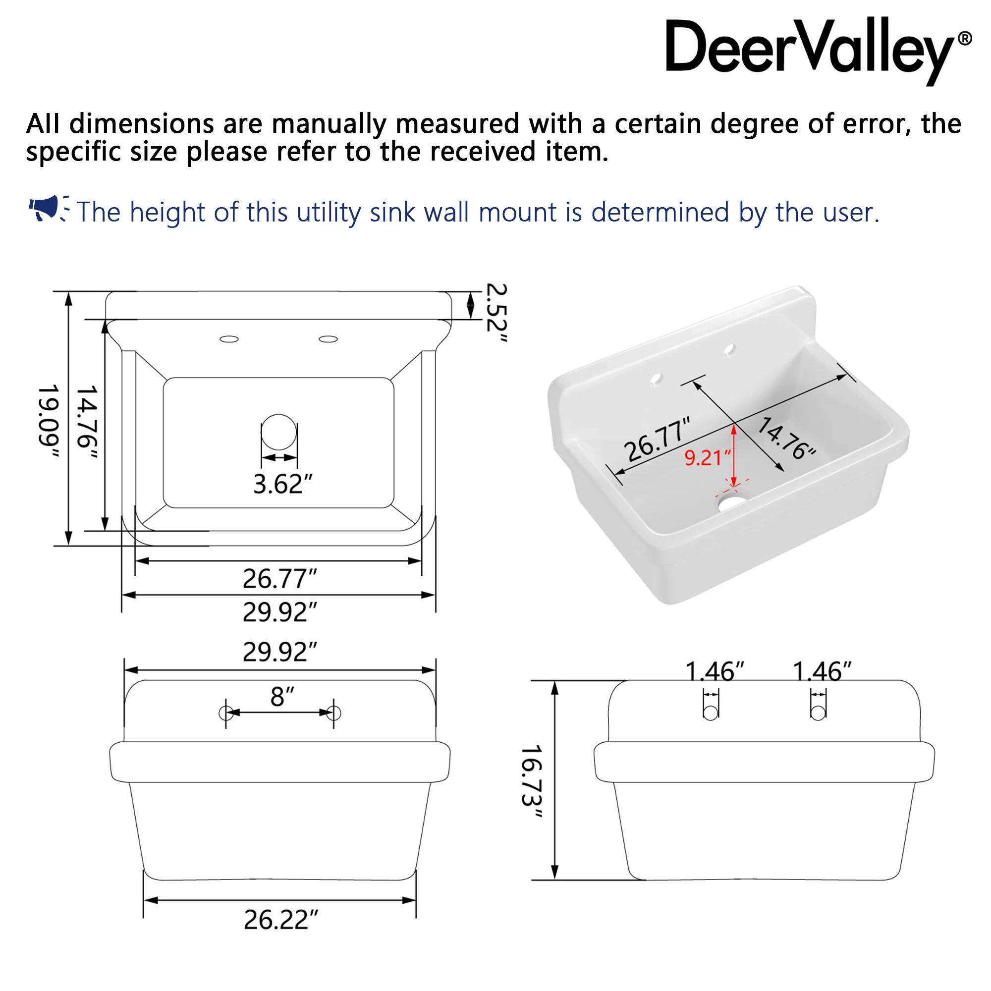 DeerValley DV-1K0137 Laundry Sinks Wall-Mounted Utility Deep Basin - Image 17