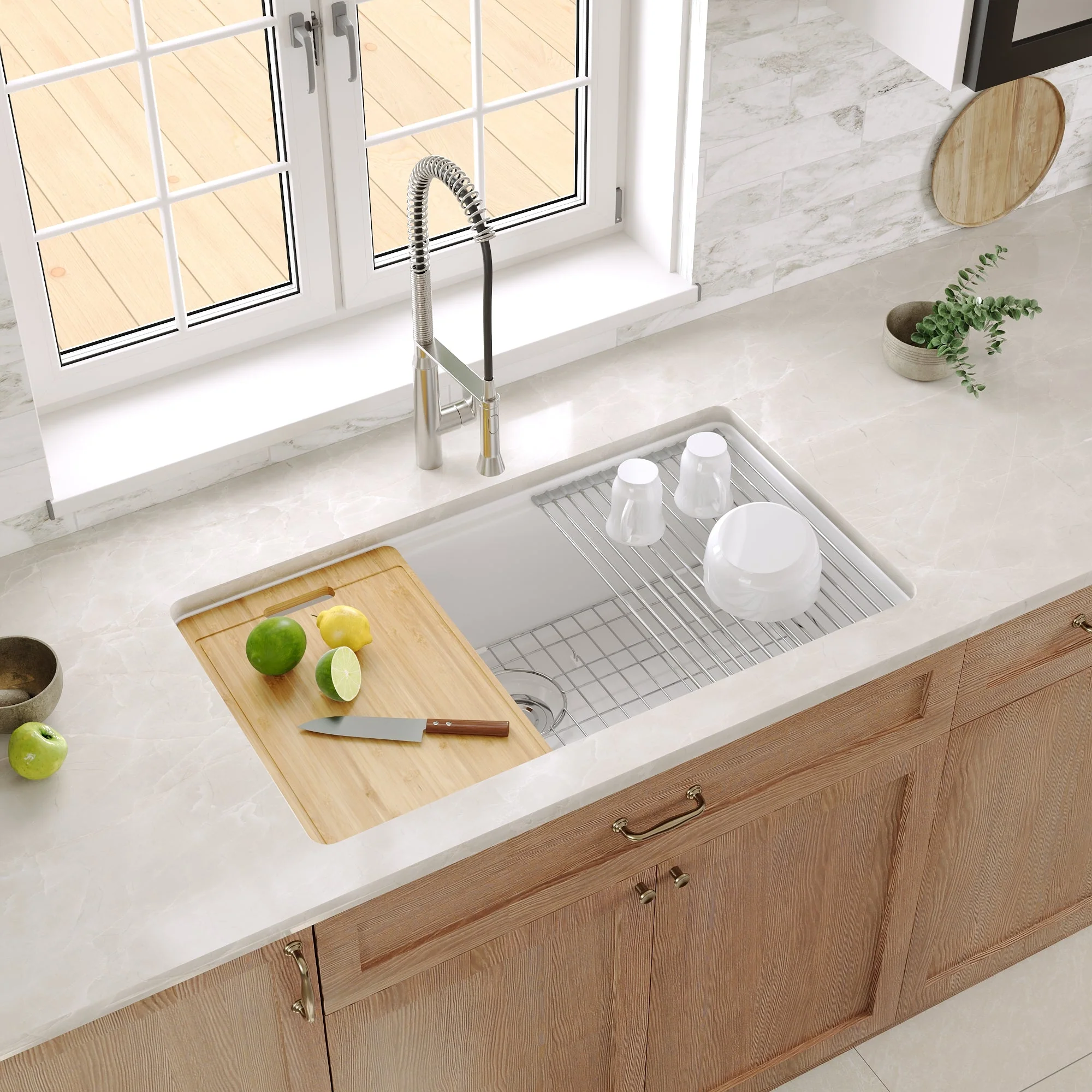 DeerValley DV-1K0141 Workstation Farmhouse Kitchen Sink Durable Fireclay Easy Clean - Image 3