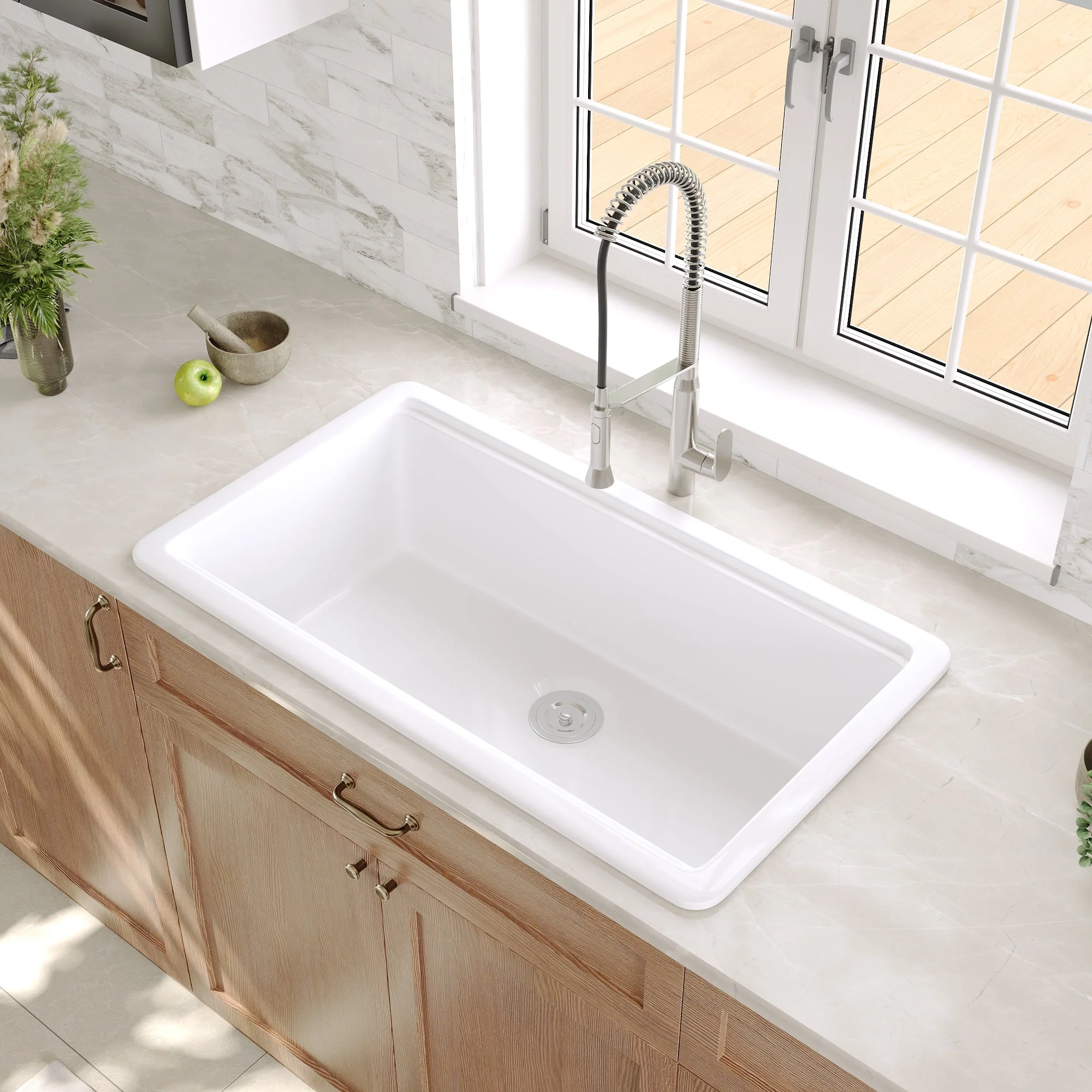 DeerValley DV-1K0141 Workstation Farmhouse Kitchen Sink Durable Fireclay Easy Clean - Image 6