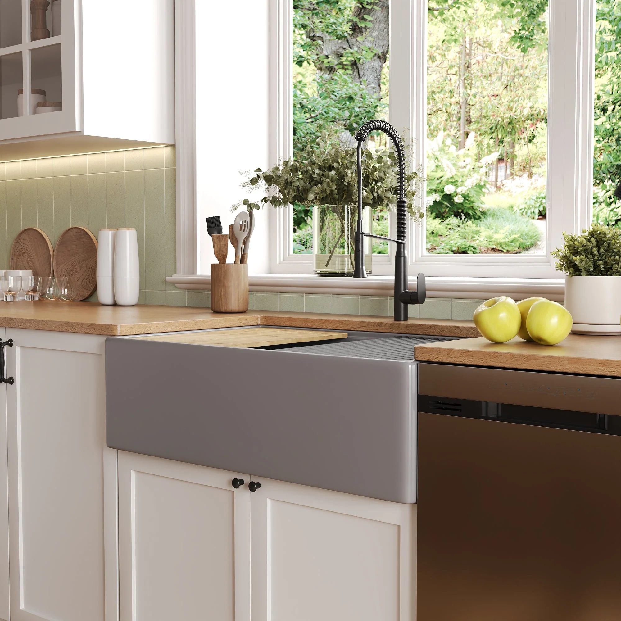 DeerValley DV-1K0161W Workstation Farmhouse Kitchen Sink Deep Single Bowl with Accessories - Image 19