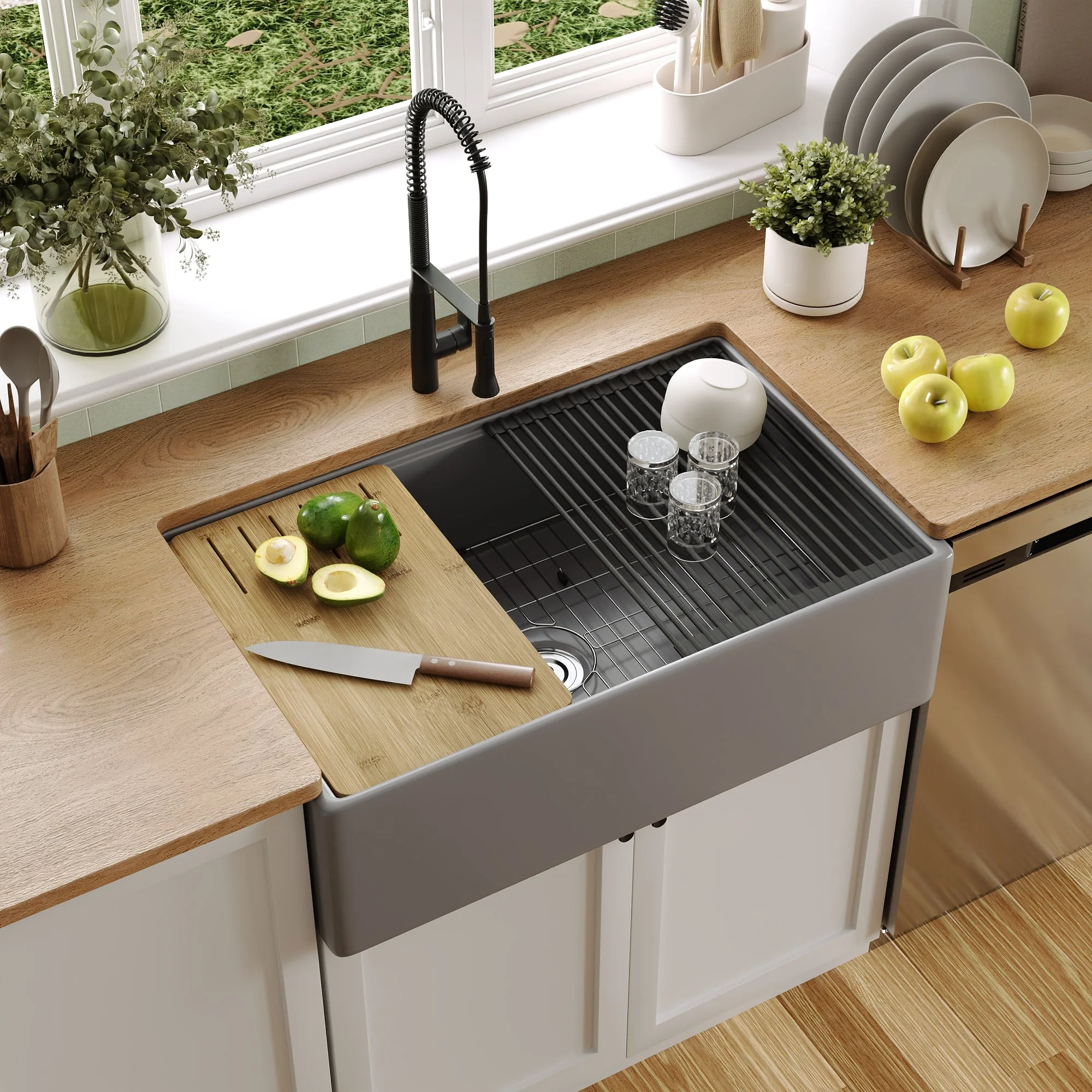 DeerValley DV-1K0161W Workstation Farmhouse Kitchen Sink Deep Single Bowl with Accessories - Image 21