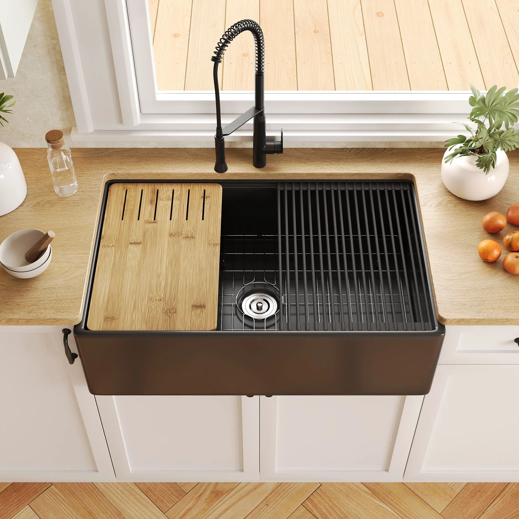 DeerValley DV-1K0161W Workstation Farmhouse Kitchen Sink Deep Single Bowl with Accessories - Image 7