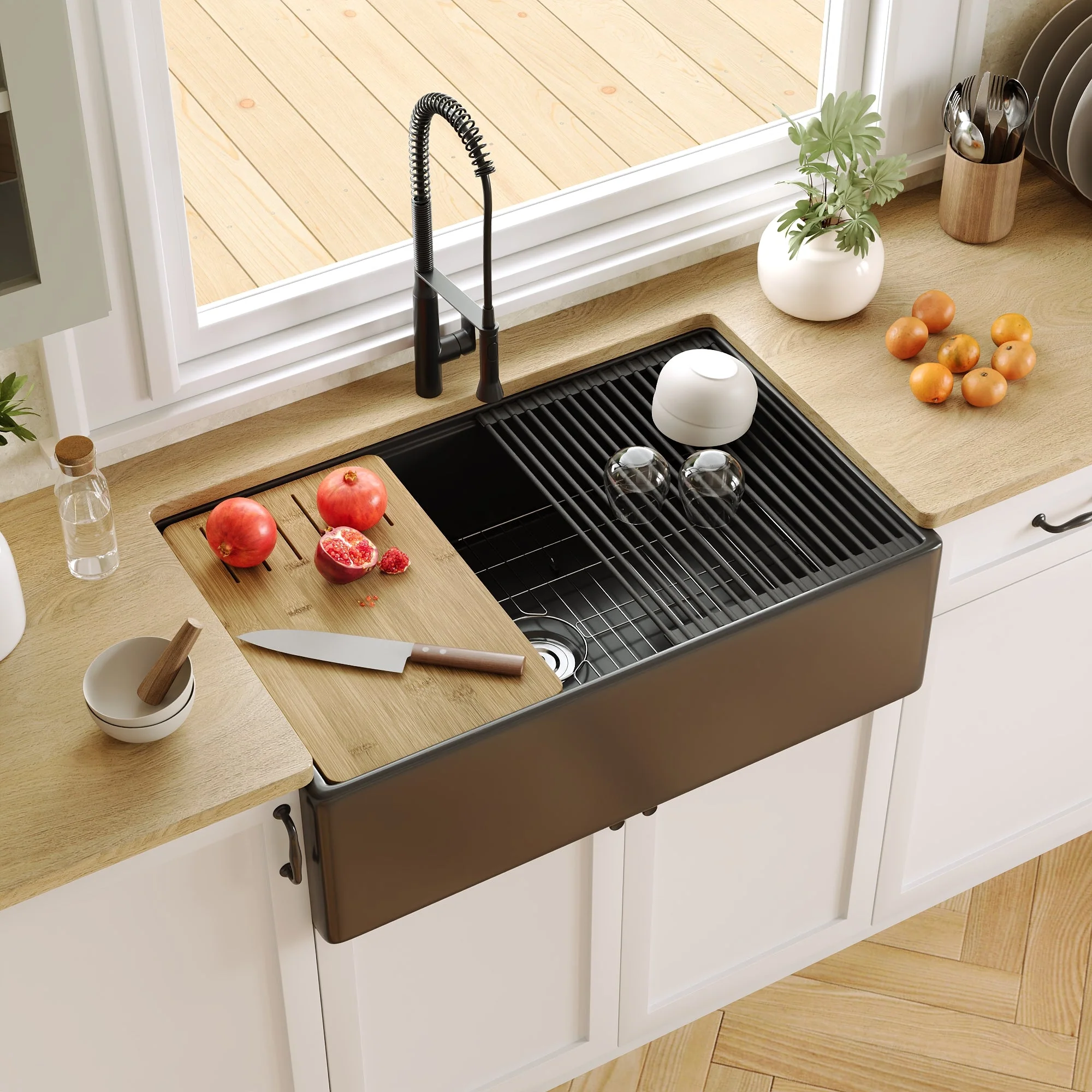 DeerValley DV-1K0161W Workstation Farmhouse Kitchen Sink Deep Single Bowl with Accessories - Image 9