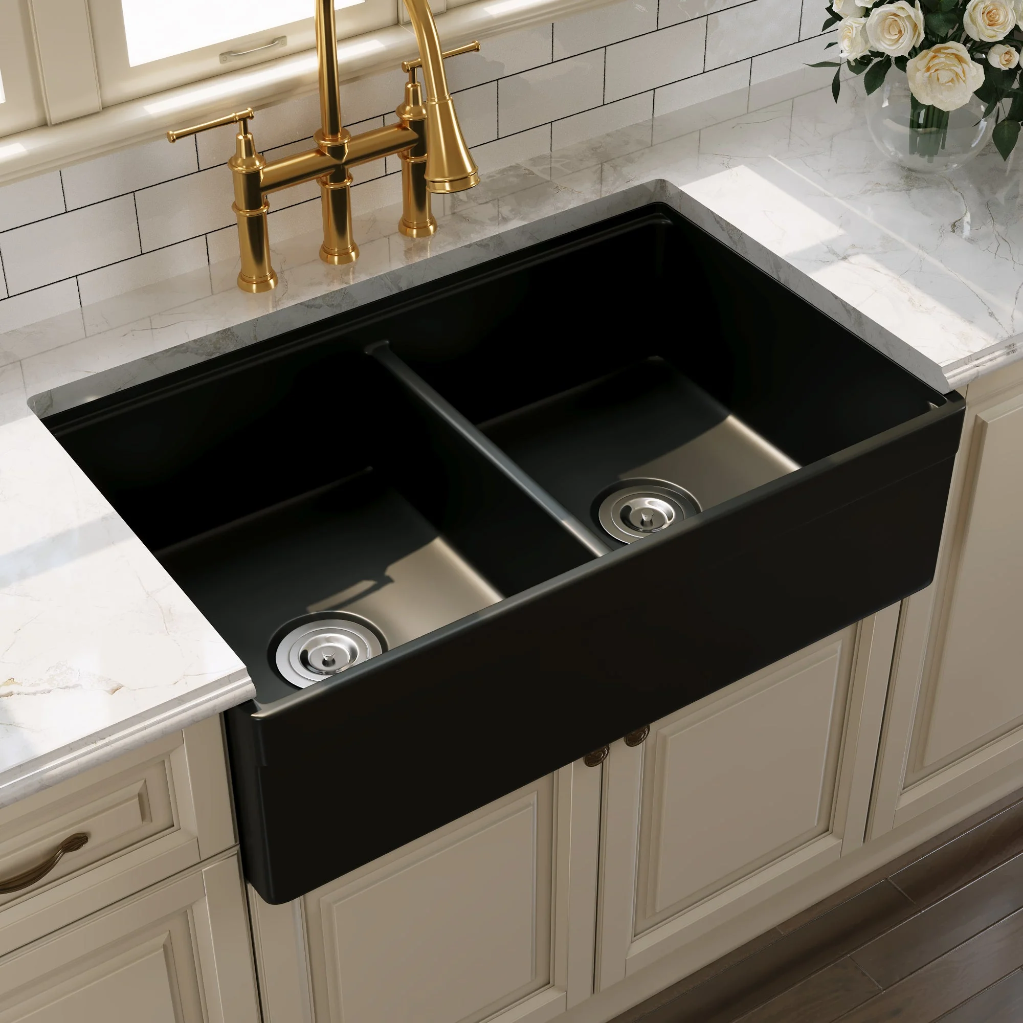 DeerValley DV-1K0162W Workstation Kitchen Sinks 33in Apron Double Bowl - Image 11