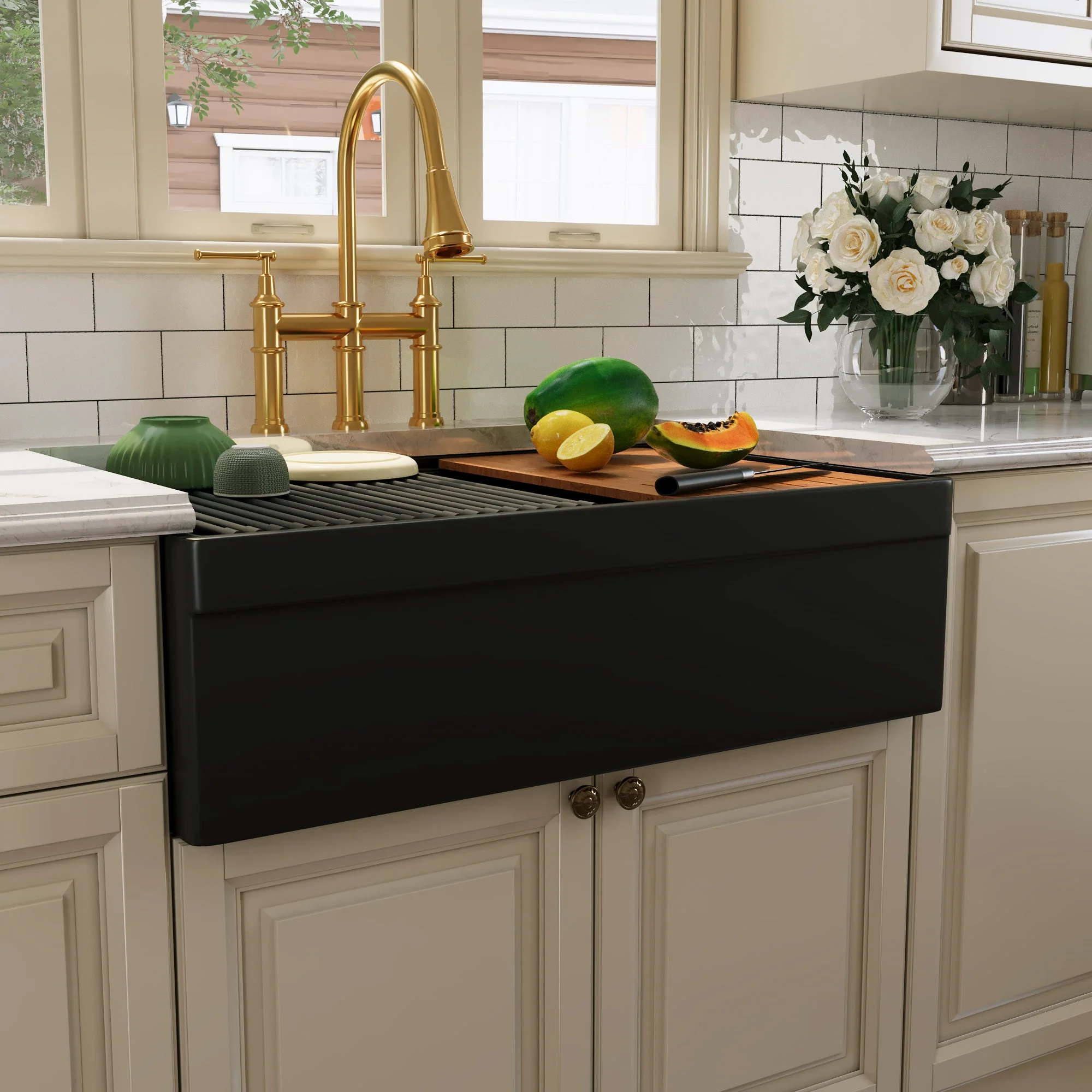 DeerValley DV-1K0162W Workstation Kitchen Sinks 33in Apron Double Bowl - Image 12
