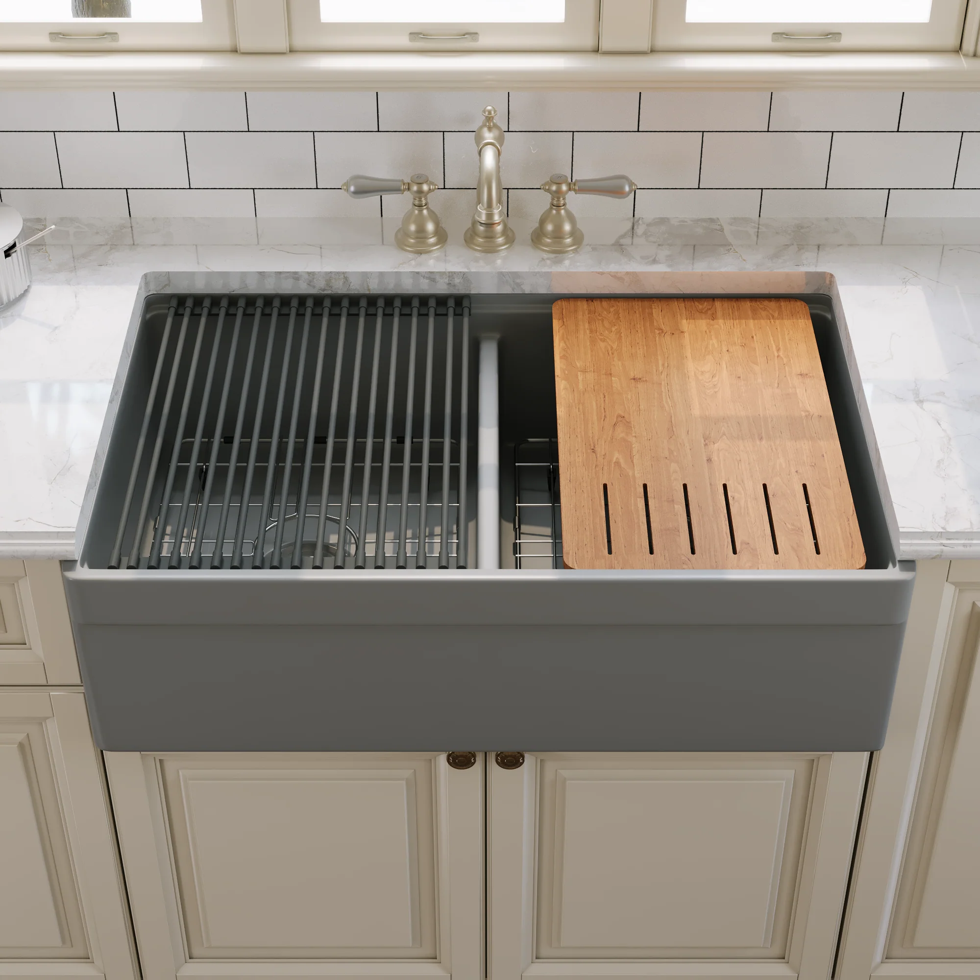 DeerValley DV-1K0162W Workstation Kitchen Sinks 33in Apron Double Bowl - Image 18