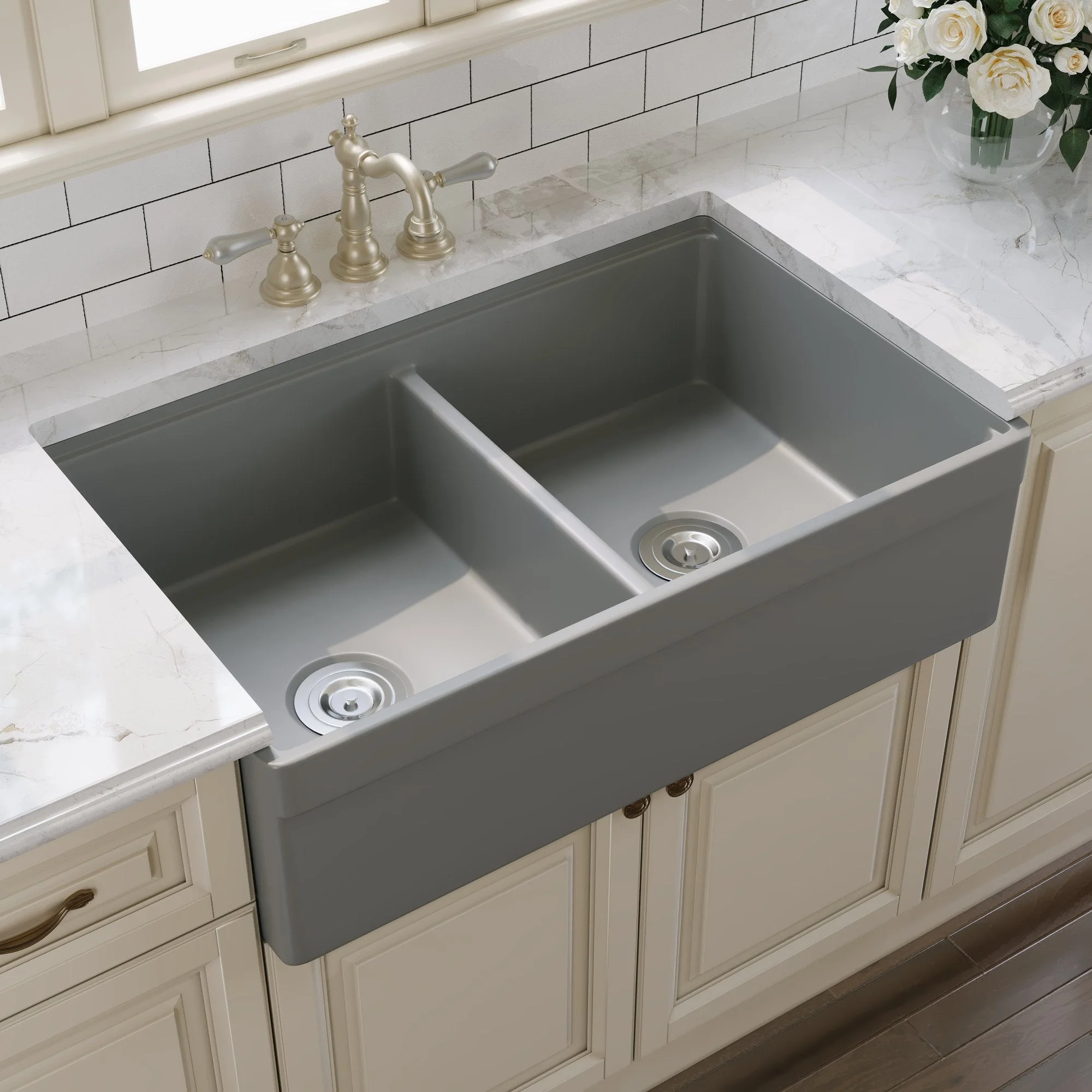 DeerValley DV-1K0162W Workstation Kitchen Sinks 33in Apron Double Bowl - Image 19
