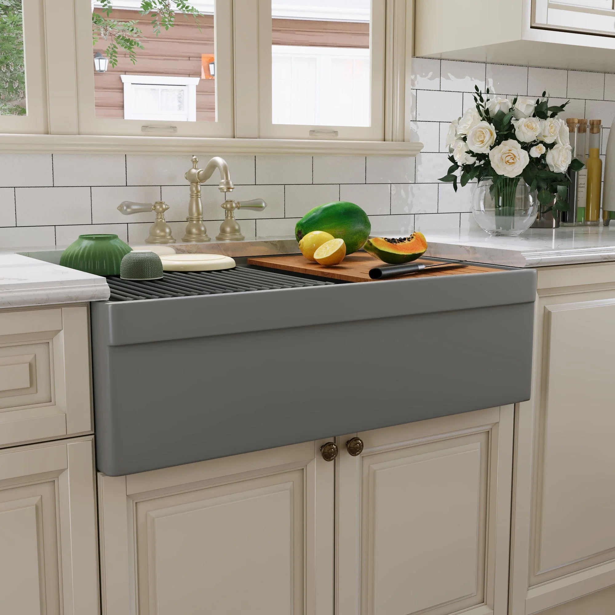 DeerValley DV-1K0162W Workstation Kitchen Sinks 33in Apron Double Bowl - Image 20