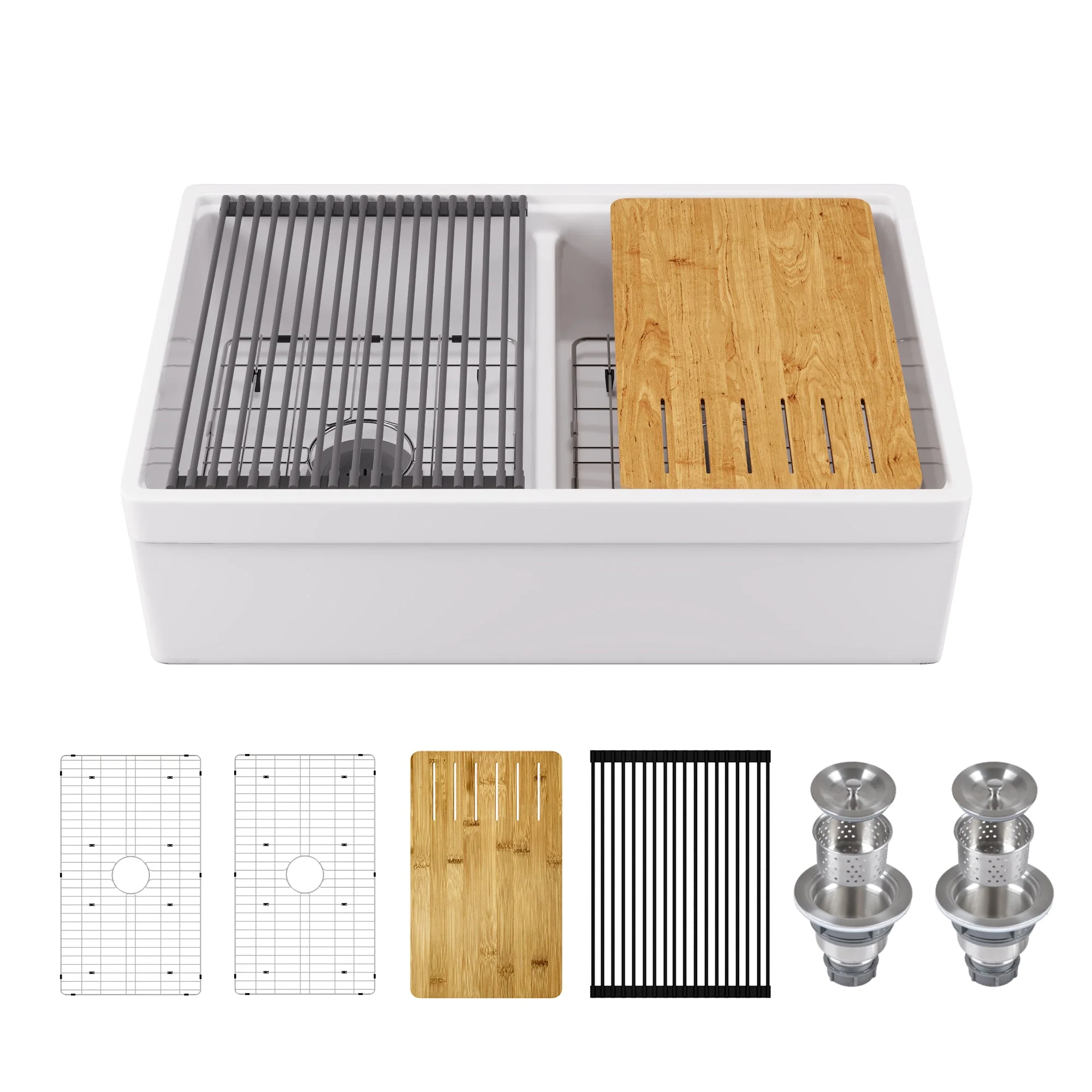 DeerValley DV-1K0162W Workstation Kitchen Sinks 33in Apron Double Bowl - Image 3