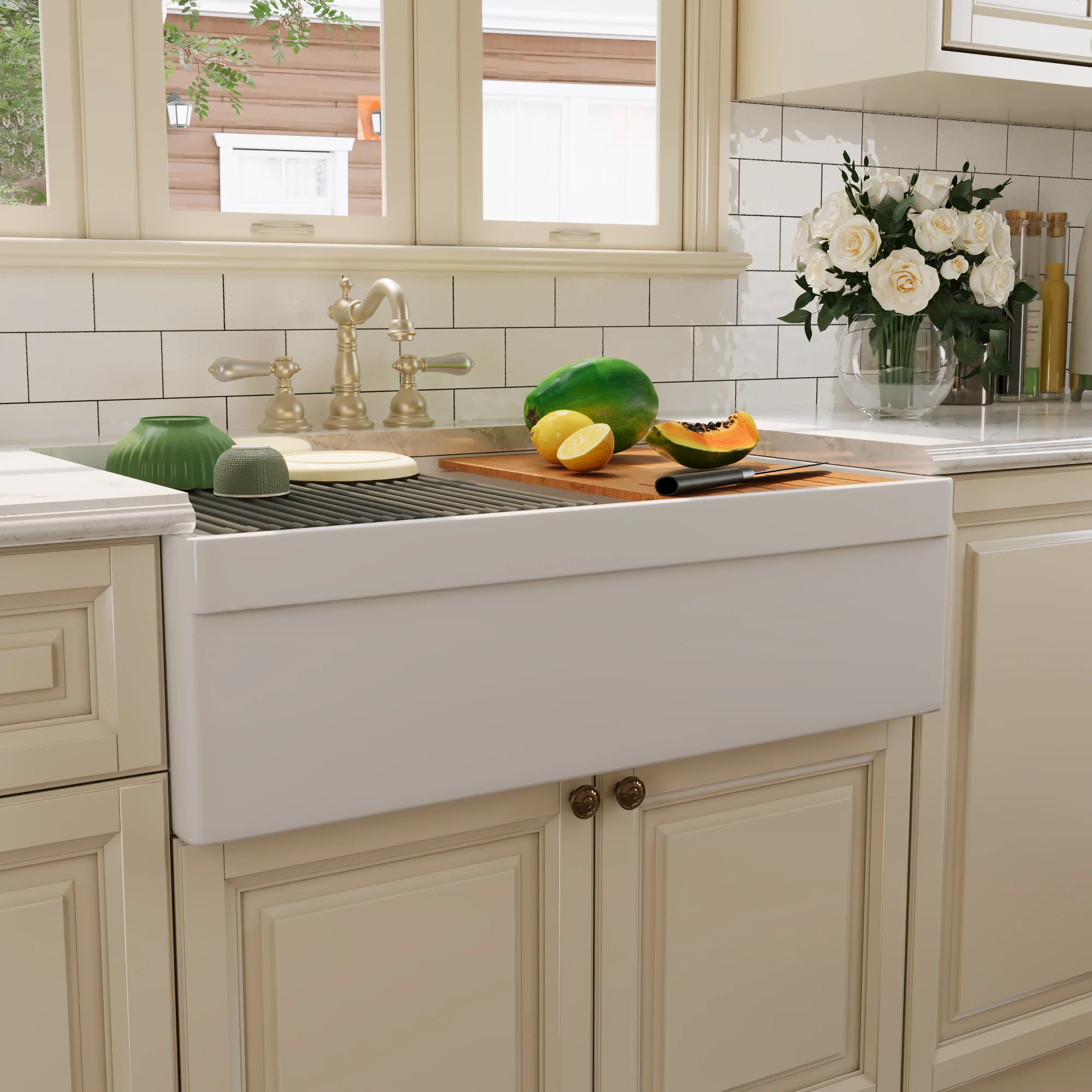 DeerValley DV-1K0162W Workstation Kitchen Sinks 33in Apron Double Bowl - Image 4
