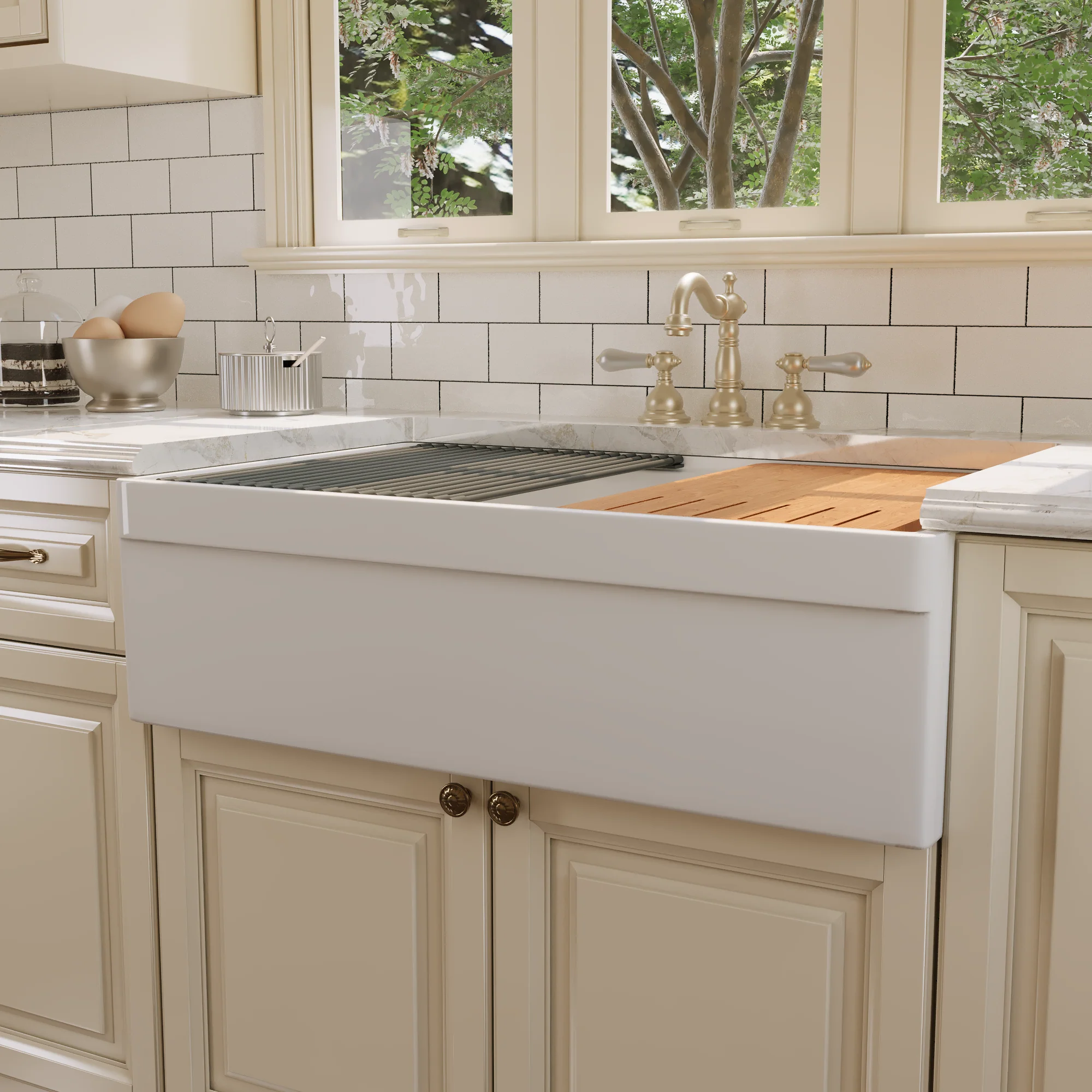 DeerValley DV-1K0162W Workstation Kitchen Sinks 33in Apron Double Bowl - Image 5