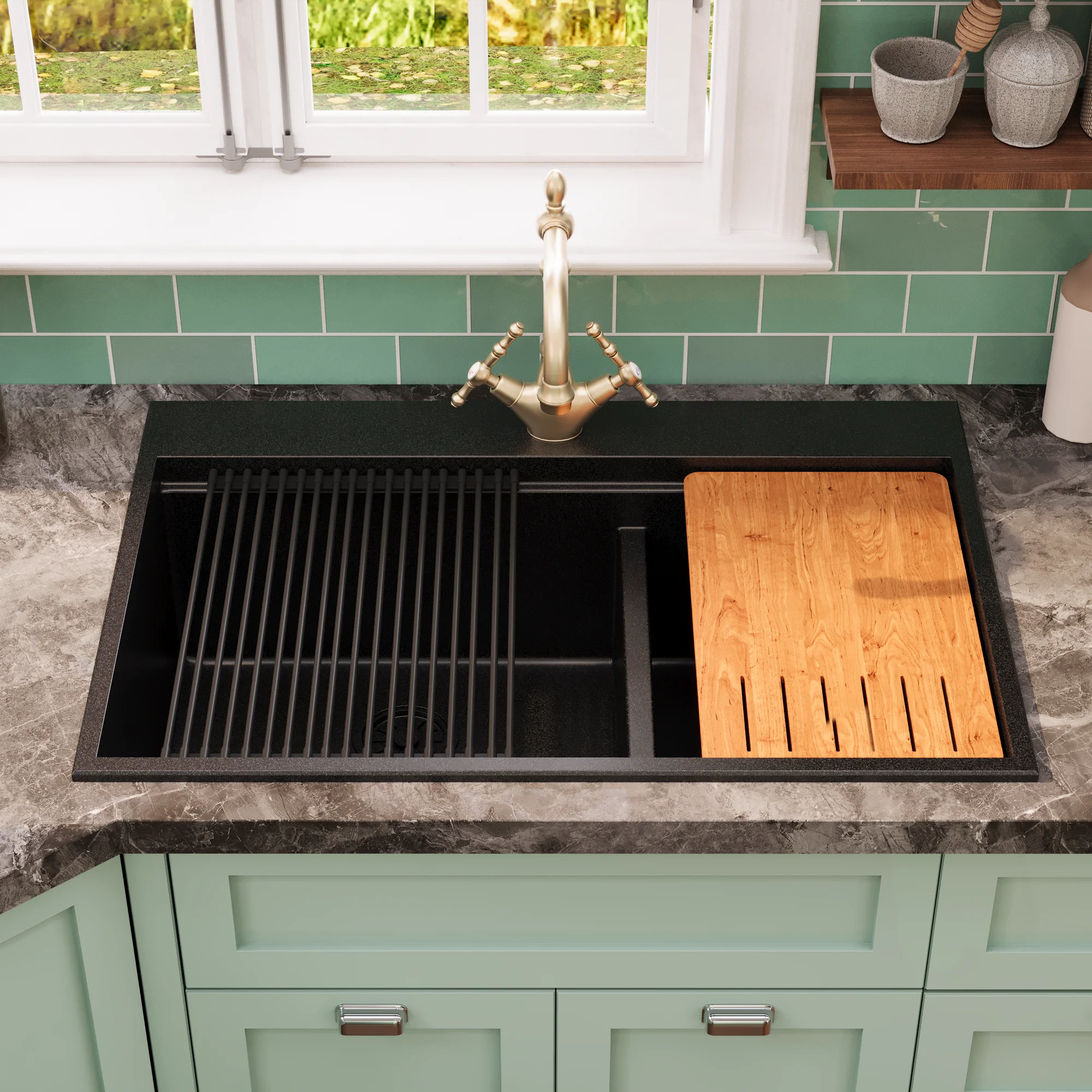 DeerValley DV-1K0170 Granite Composite Kitchen Sink with Cutting Board Kit - Image 18