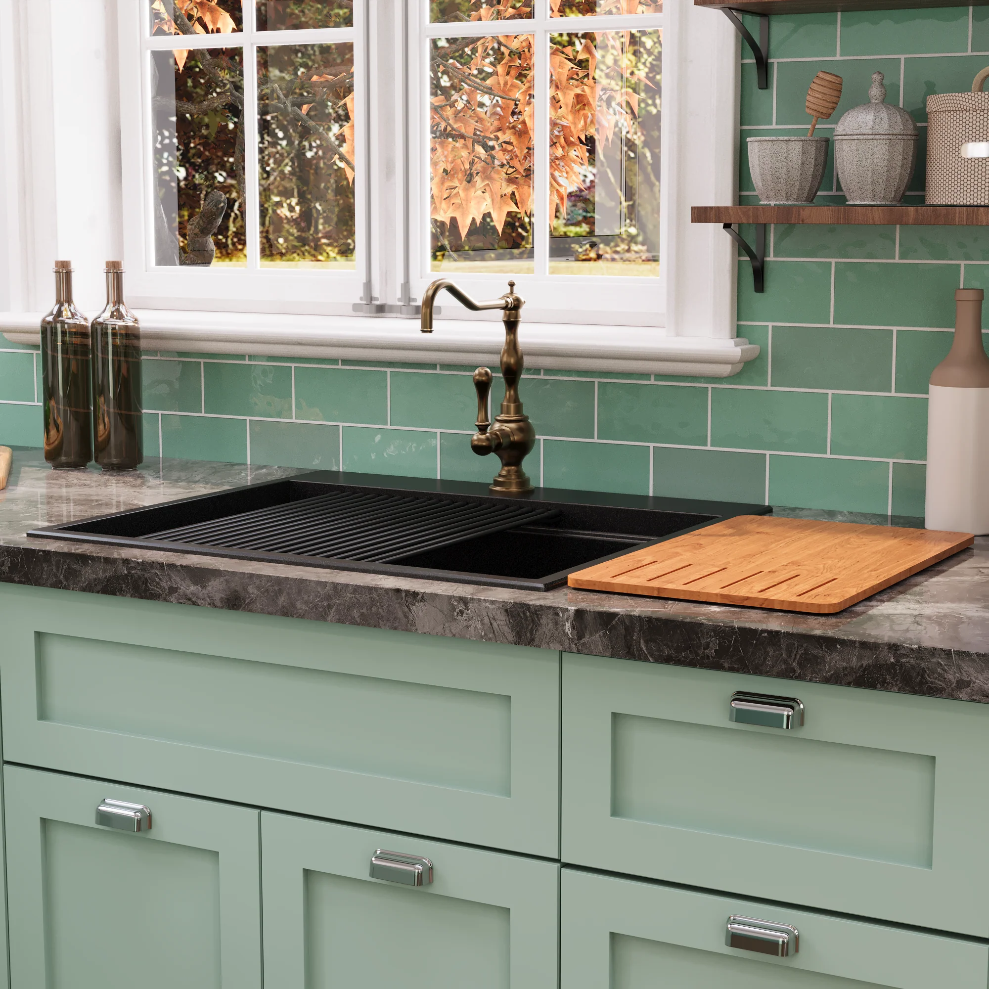 DeerValley DV-1K0170 Granite Composite Kitchen Sink with Cutting Board Kit - Image 8