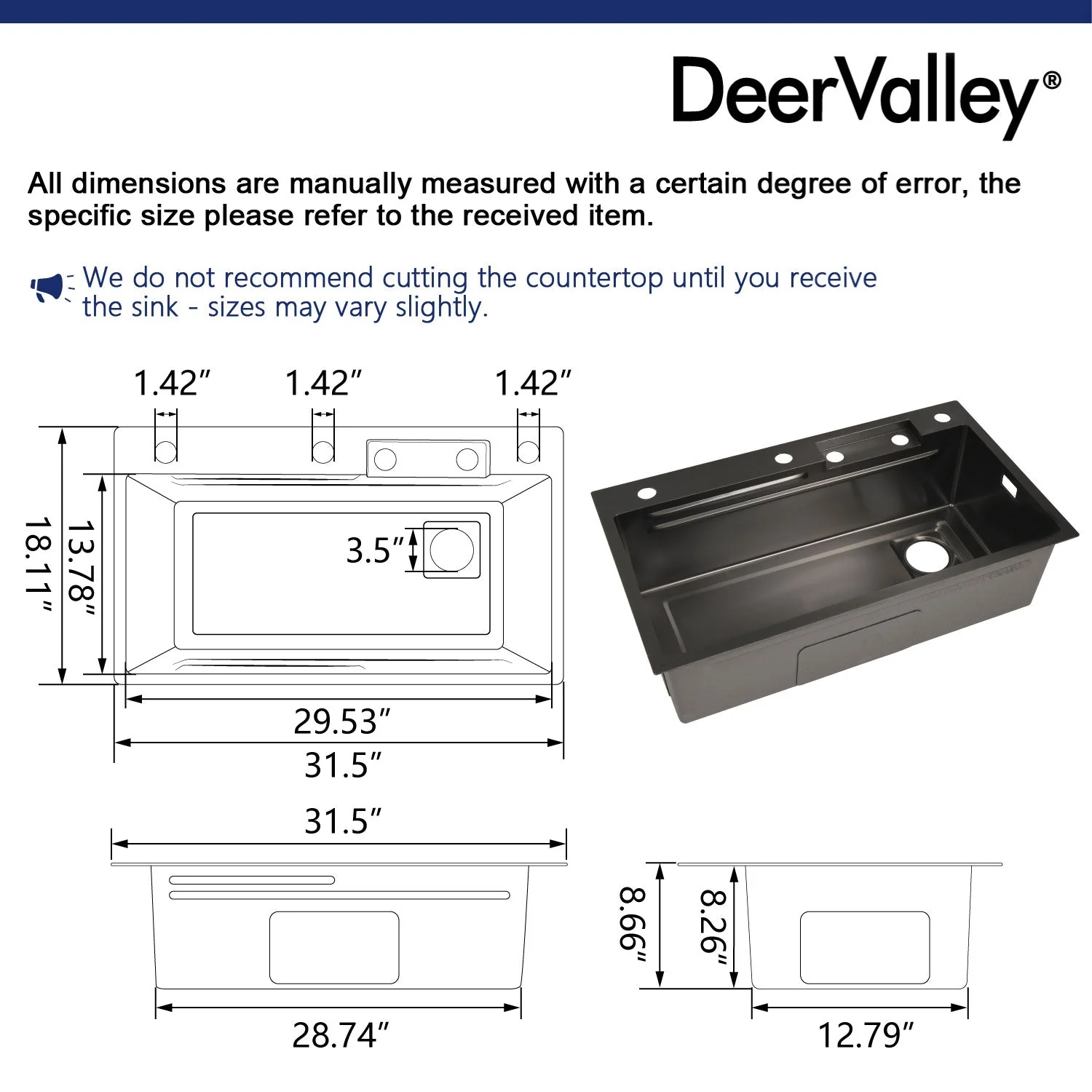 DeerValley DV-1K0183 Stainless Steel Kitchen Sinks Nano Dual-Ledge Work Waterfall Quiet - Image 17