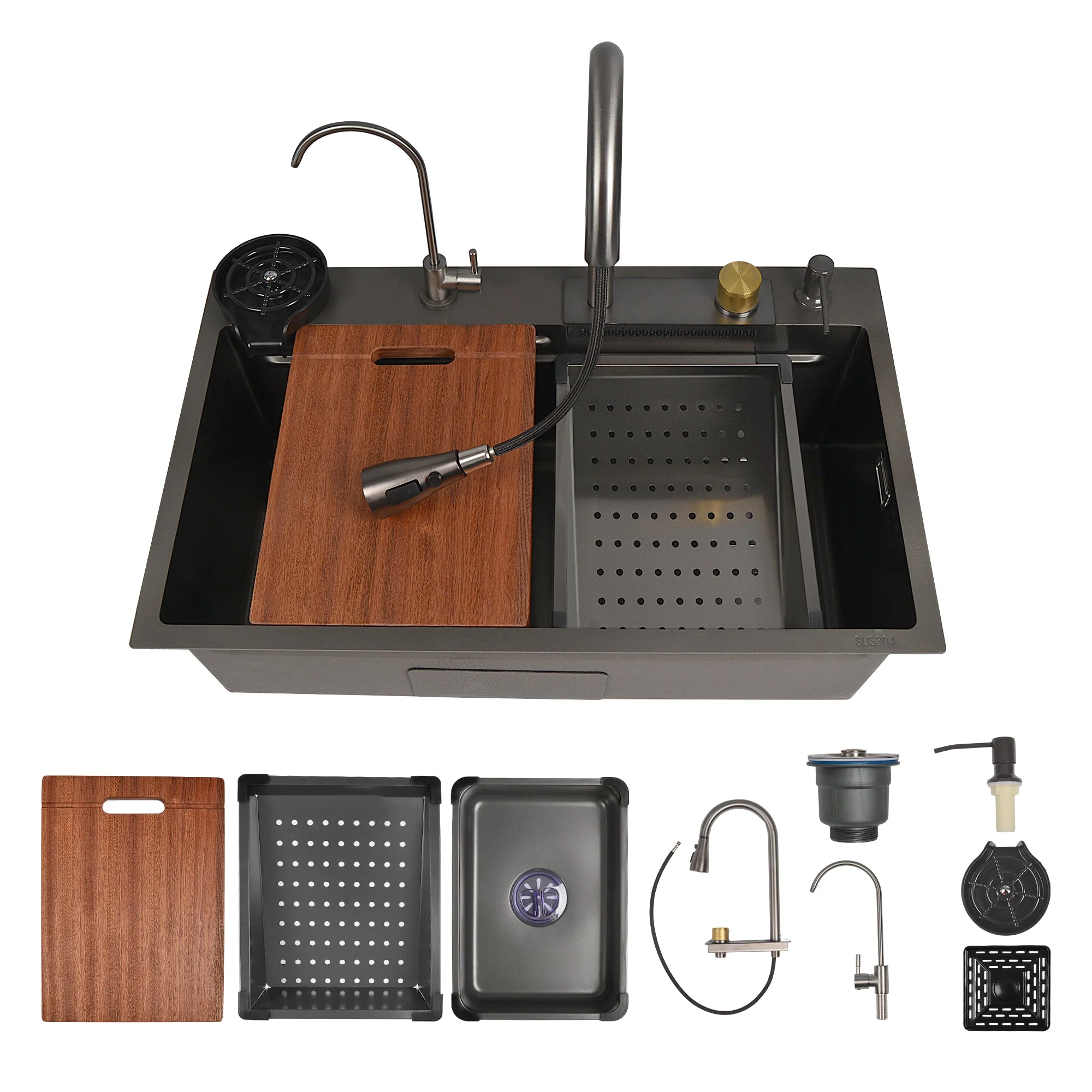 DeerValley DV-1K0183 Stainless Steel Kitchen Sinks Nano Dual-Ledge Work Waterfall Quiet - Image 2