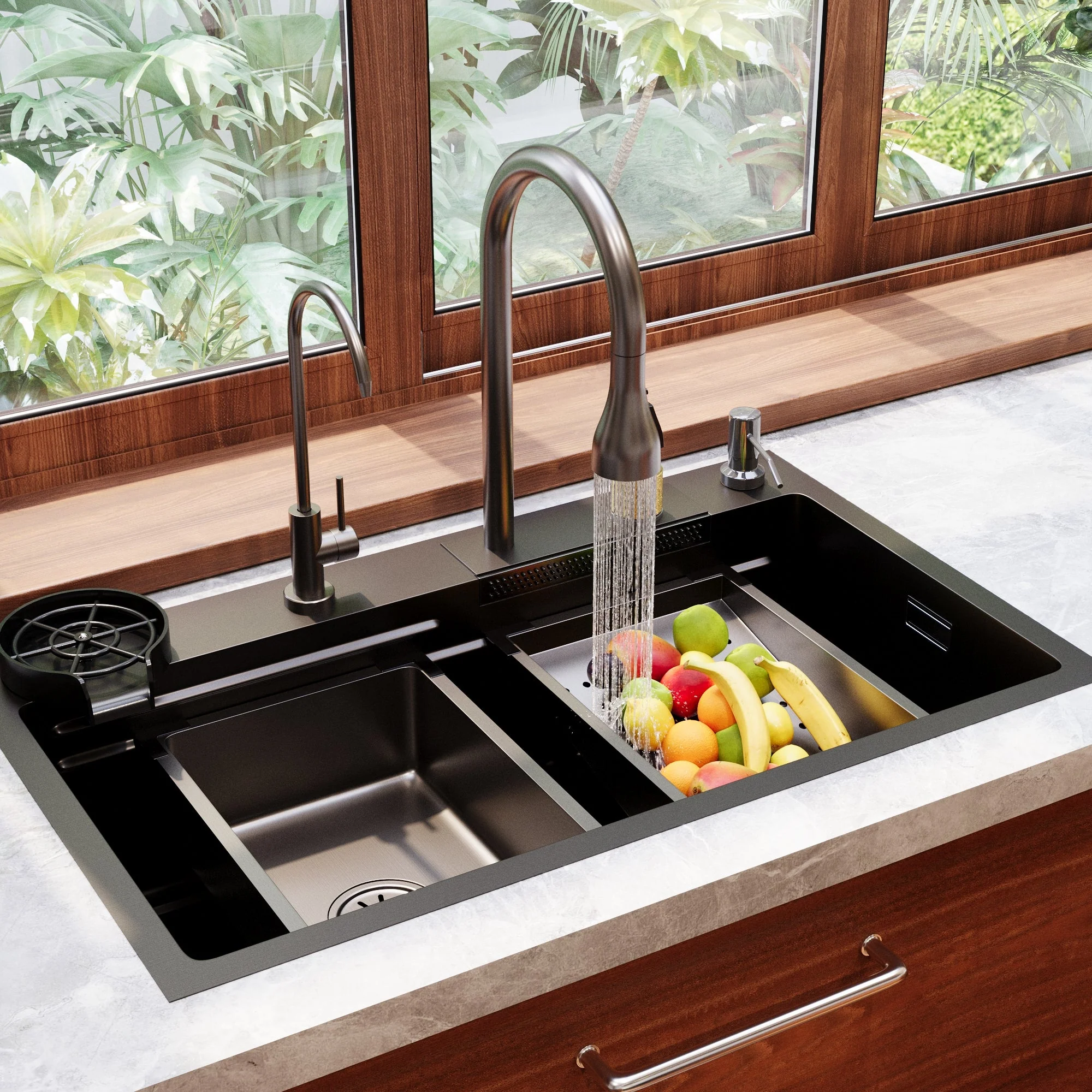 DeerValley DV-1K0183 Stainless Steel Kitchen Sinks Nano Dual-Ledge Work Waterfall Quiet - Image 5