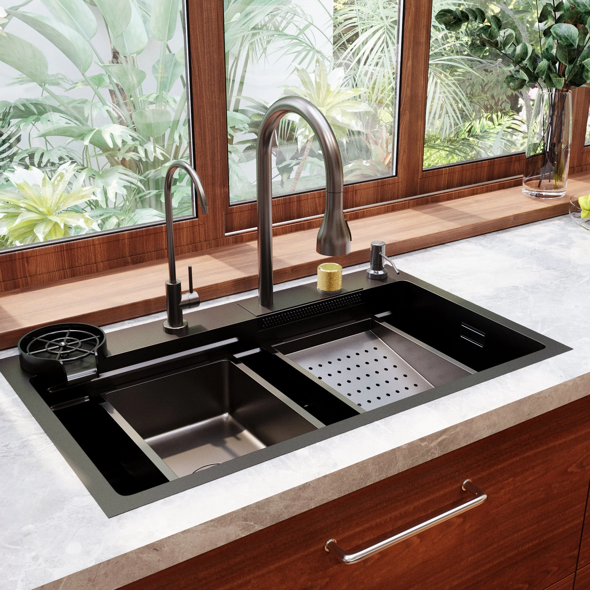 DeerValley DV-1K0183 Stainless Steel Kitchen Sinks Nano Dual-Ledge Work Waterfall Quiet - Image 7