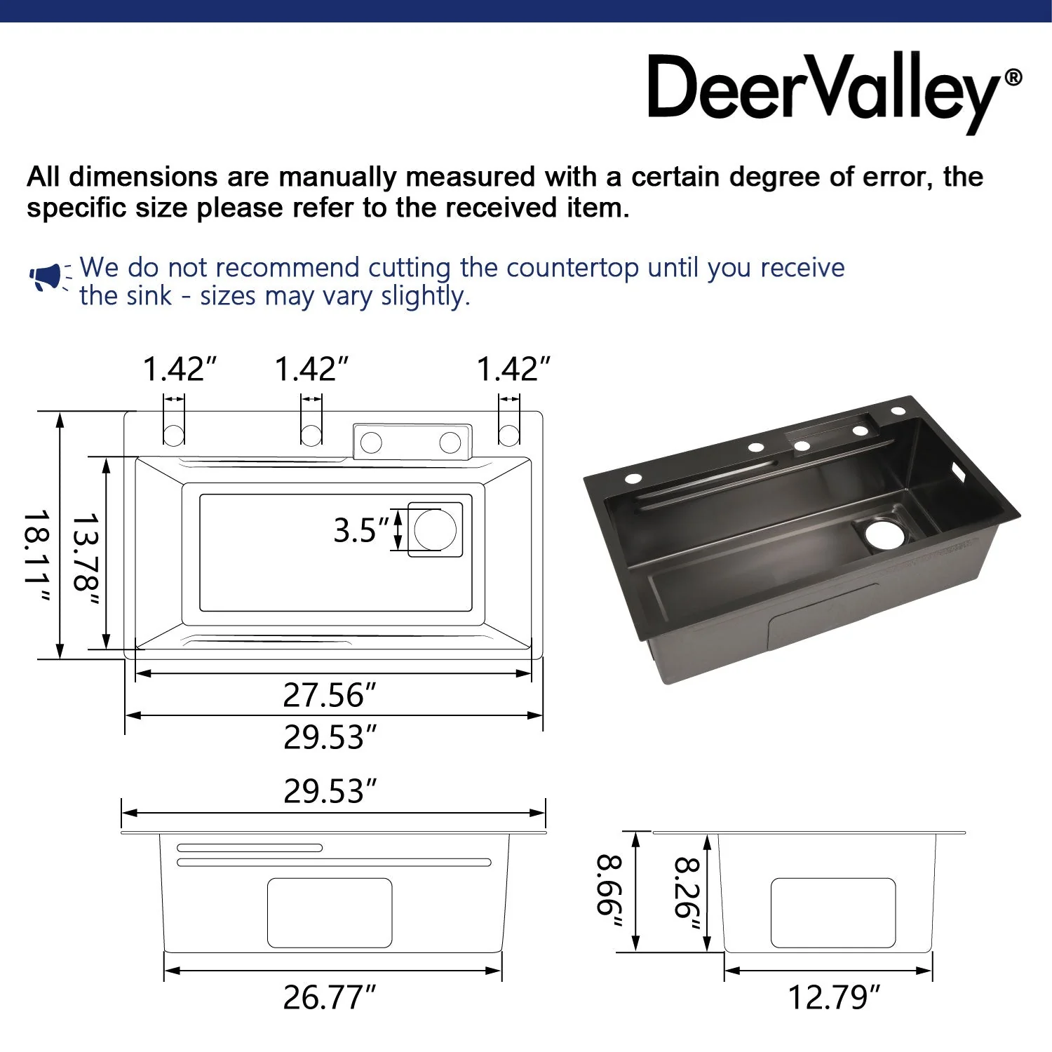 DeerValley DV-1K0183 Stainless Steel Kitchen Sinks Nano Dual-Ledge Work Waterfall Quiet - Image 8