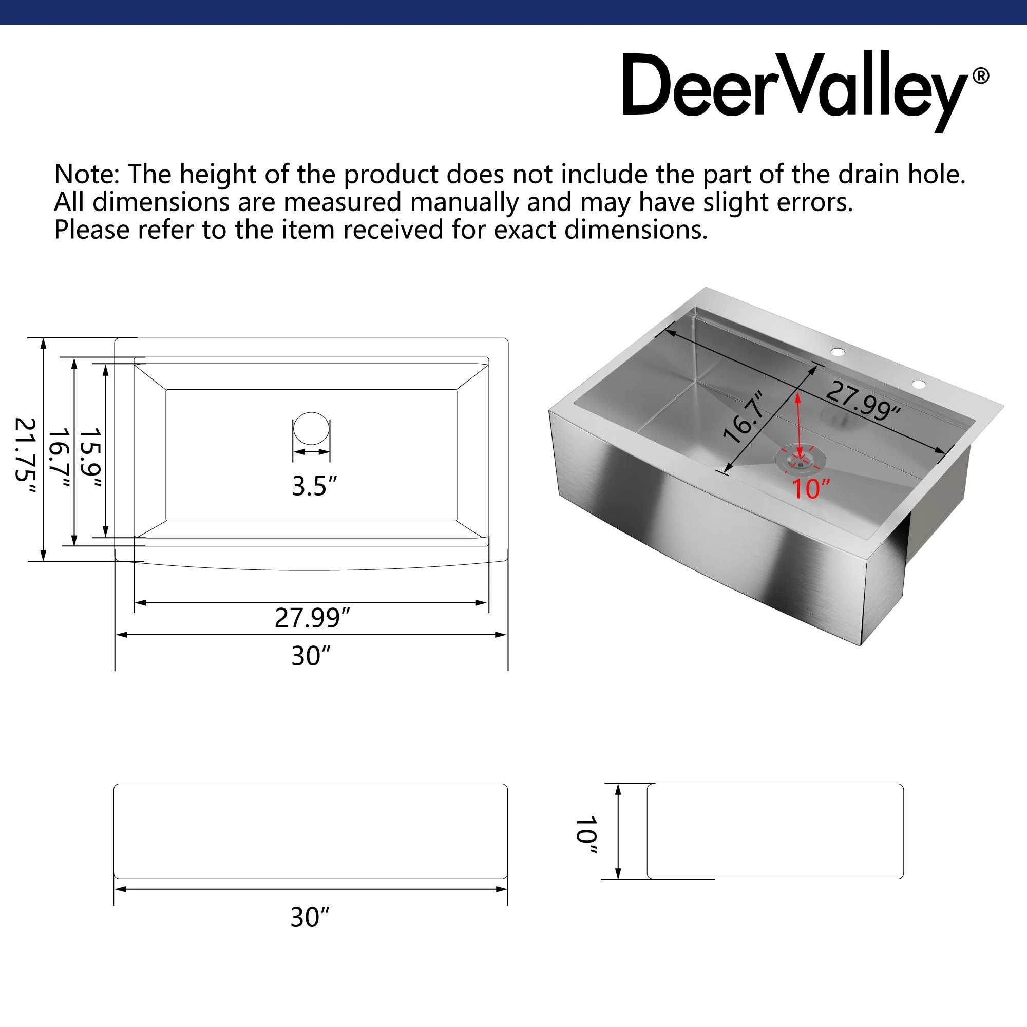 DeerValley DV-1K0189 Stainless Steel Kitchen Sinks Single Bowl Drop-In Workstation - Image 10