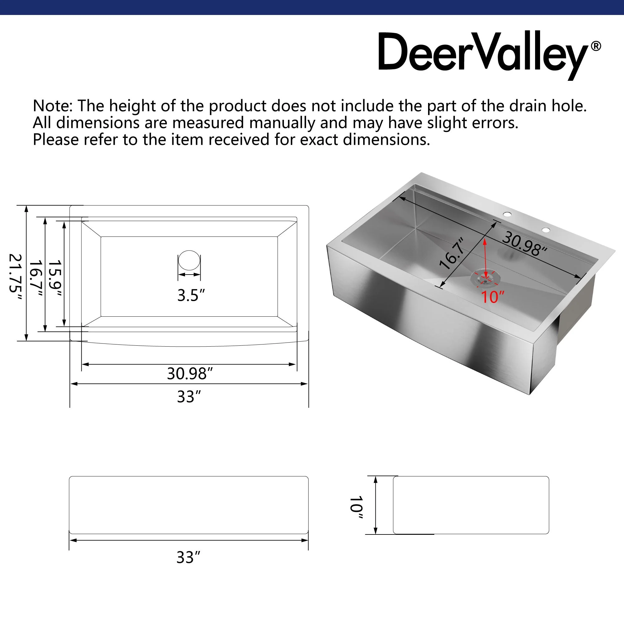 DeerValley DV-1K0189 Stainless Steel Kitchen Sinks Single Bowl Drop-In Workstation - Image 25