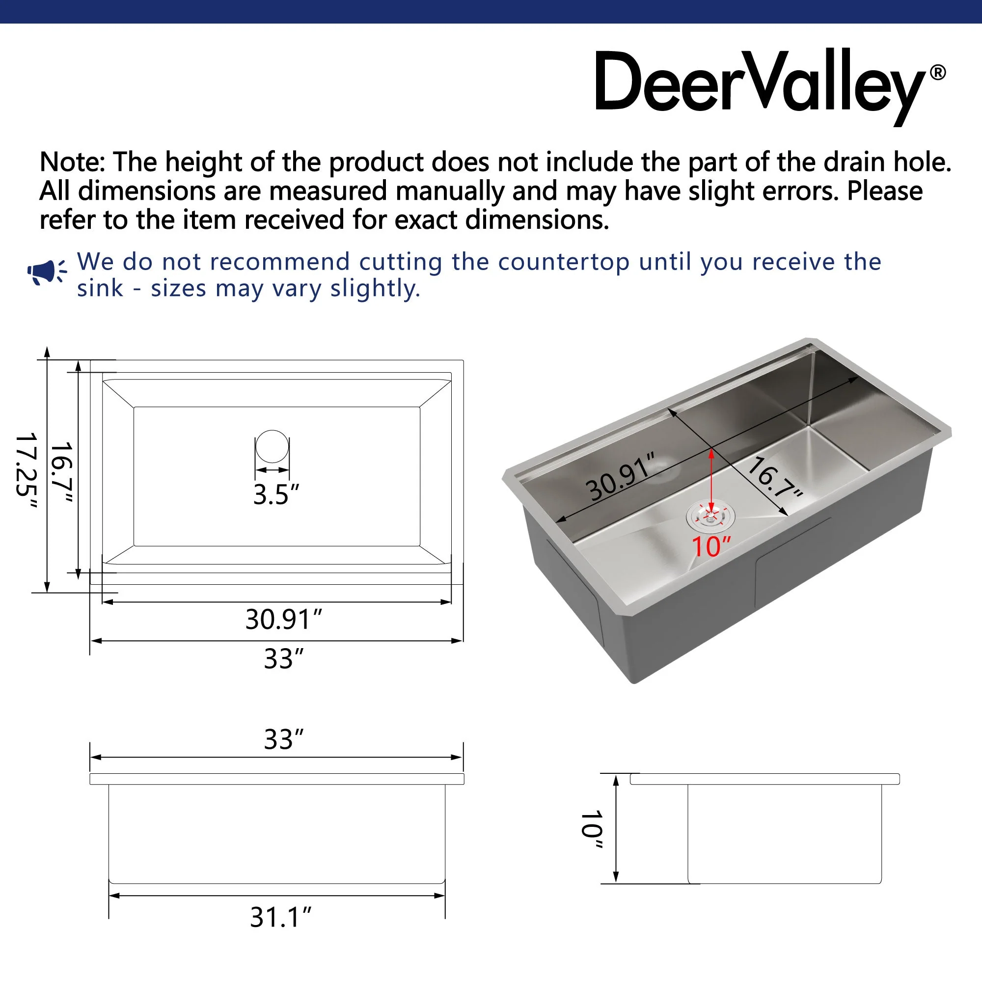 DeerValley DV-1K0192 Stainless Steel Kitchen Sinks Workstation T304 - Image 9