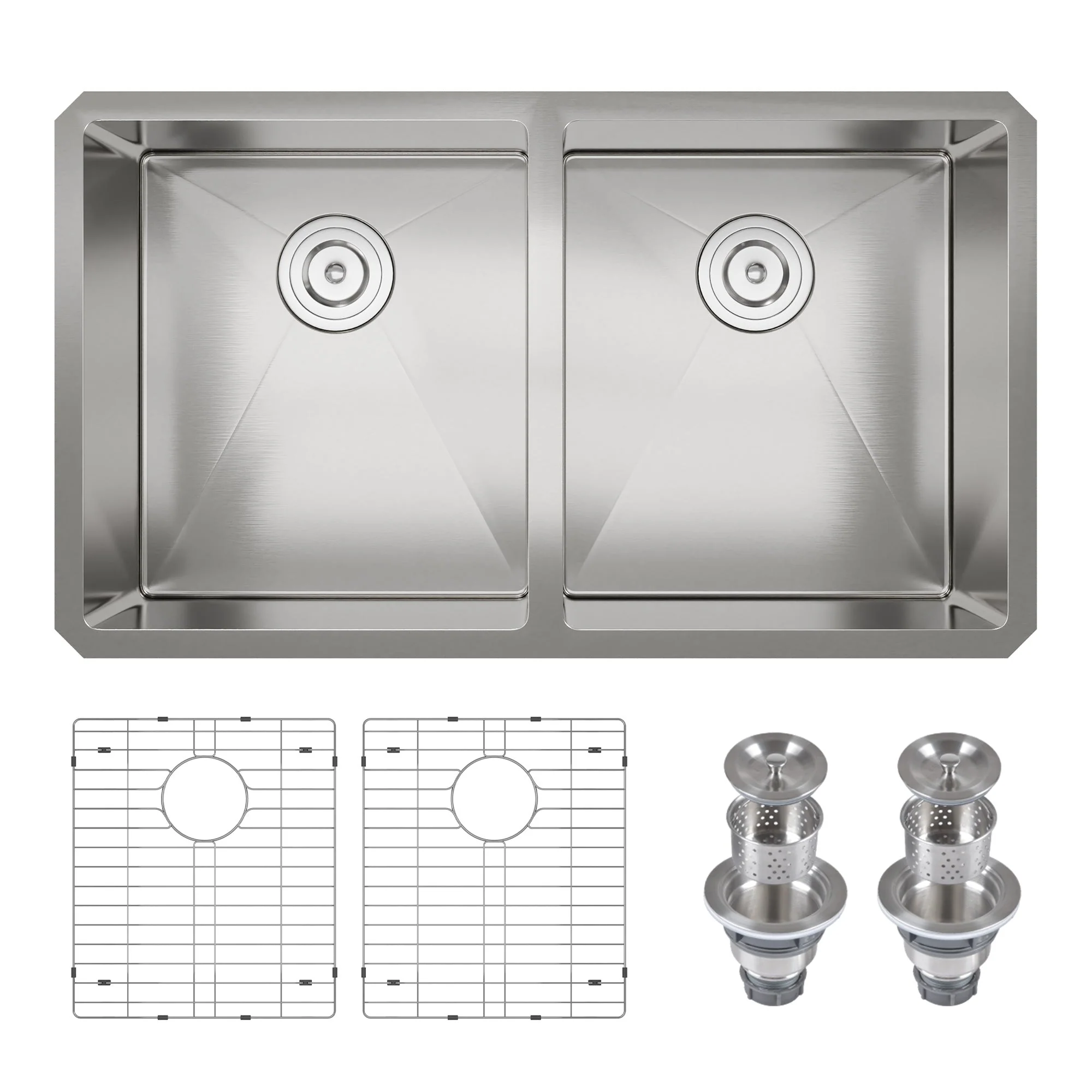 33" Rectangular Undermount Kitchen Sink, Stainless Steel Double Bowl - Image 3