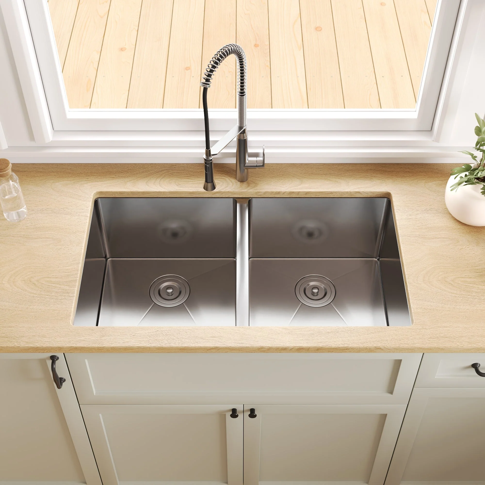 33" Rectangular Undermount Kitchen Sink, Stainless Steel Double Bowl - Image 6