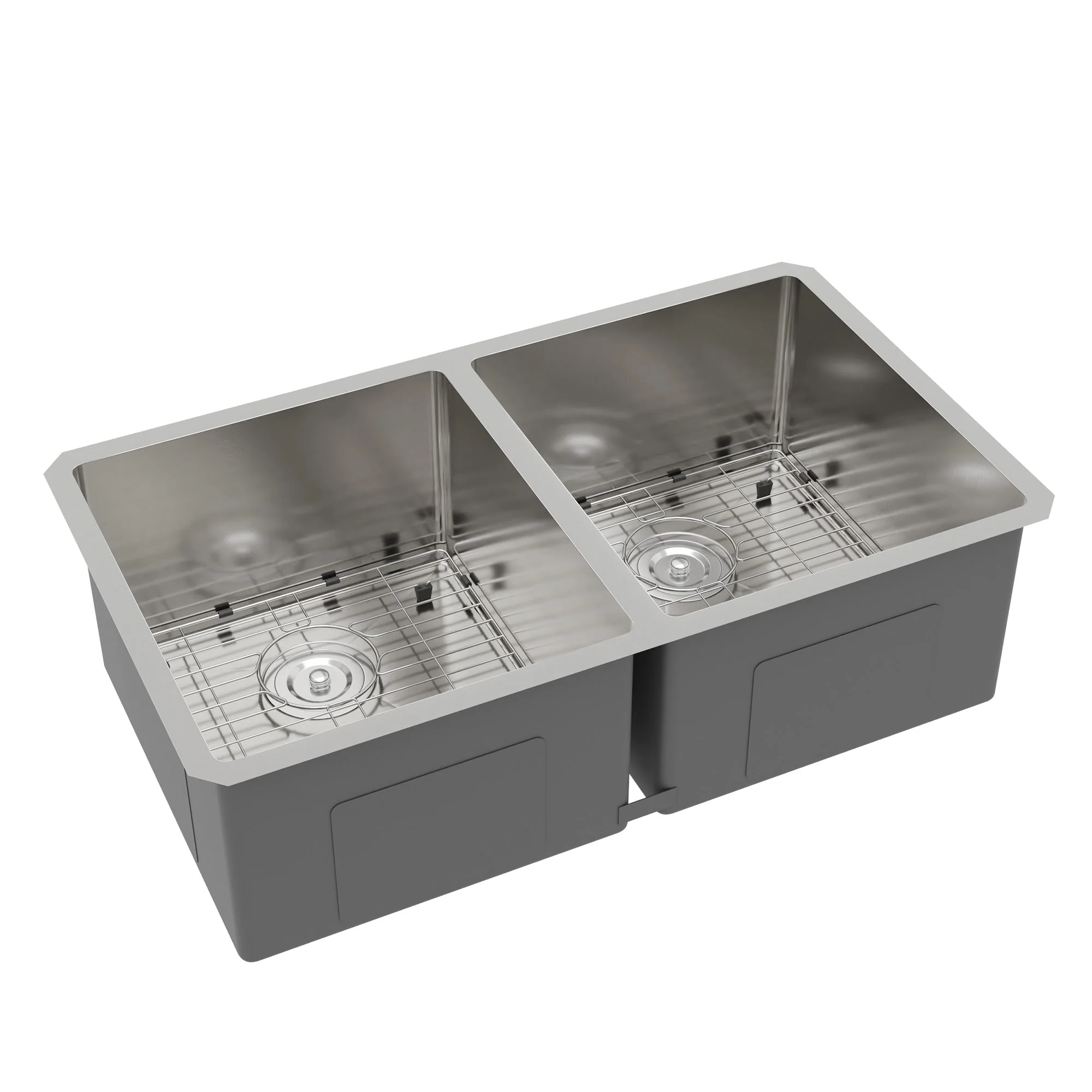 33" Rectangular Undermount Kitchen Sink, Stainless Steel Double Bowl - Image 8