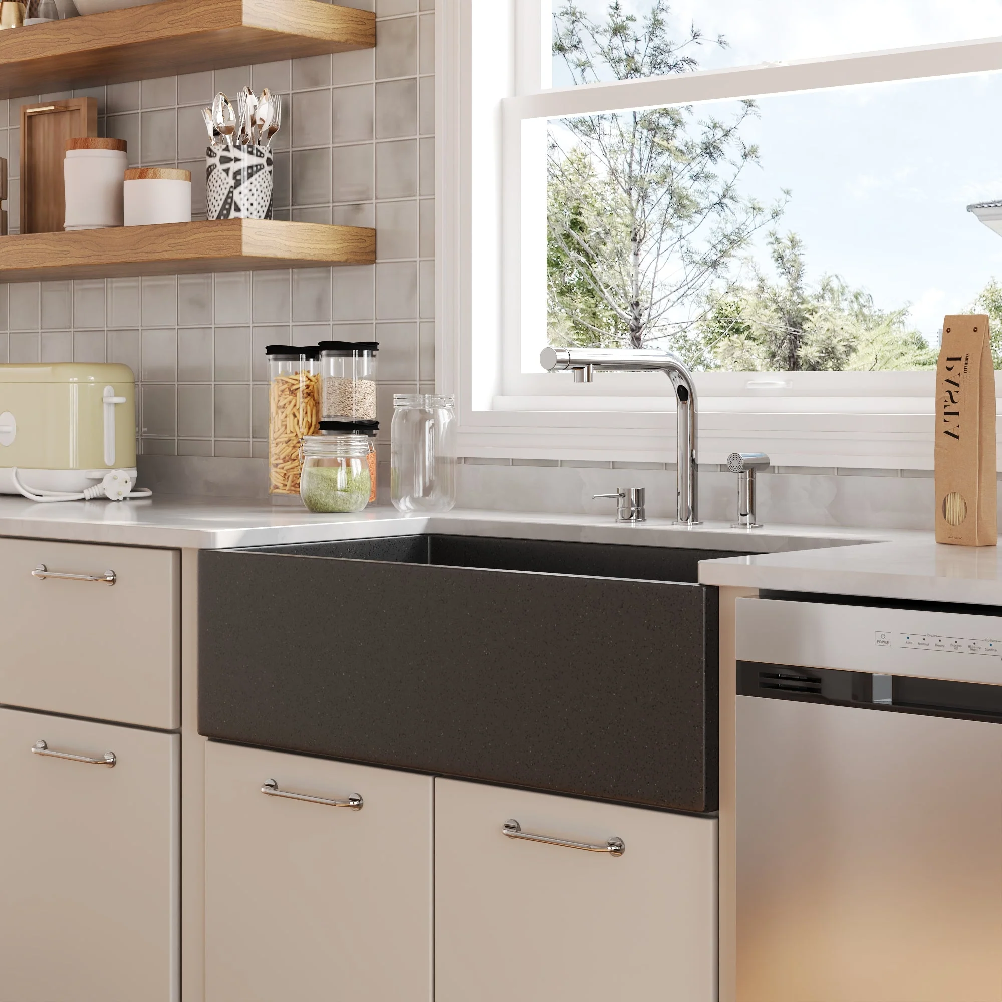 33" L x 18" W Rectangular Farmhouse Kitchen Sink, Natural Material With Multiple Colors - Image 5