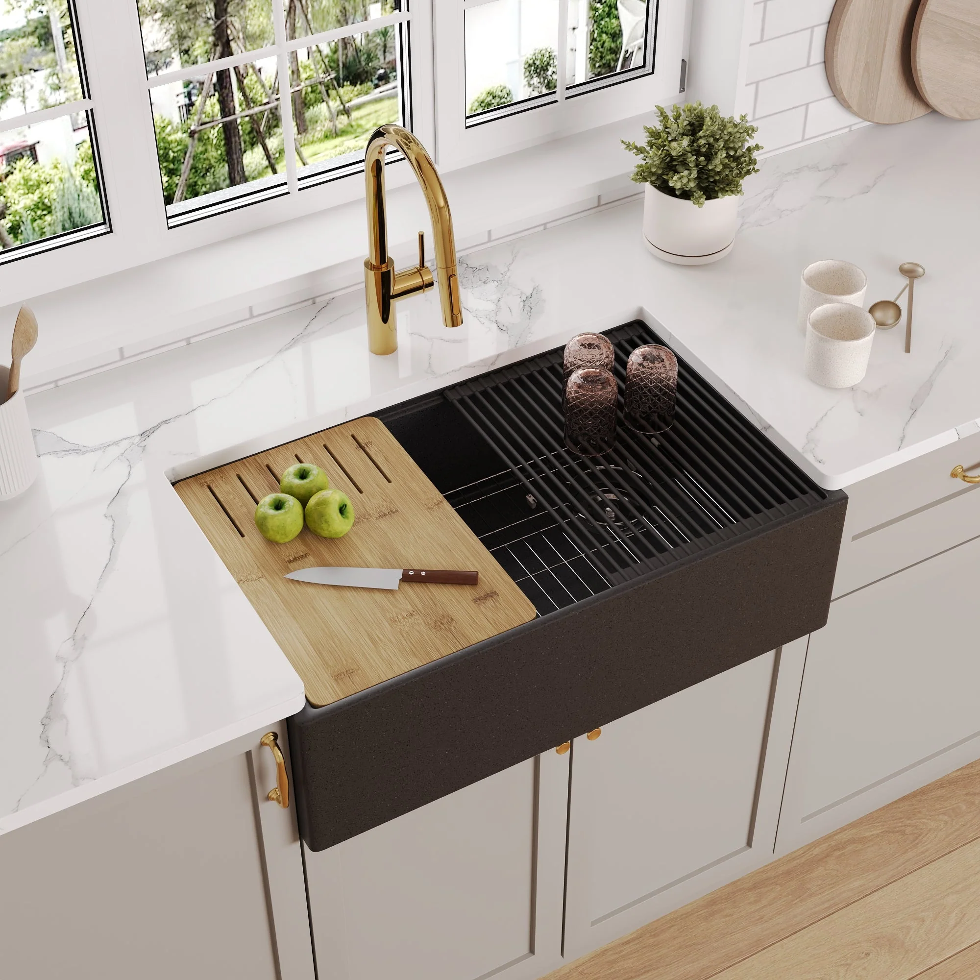 30" L x 18" W Rectangular Workstation Undermount Kitchen Sink, Natural Material With Multiple Colors - Image 11