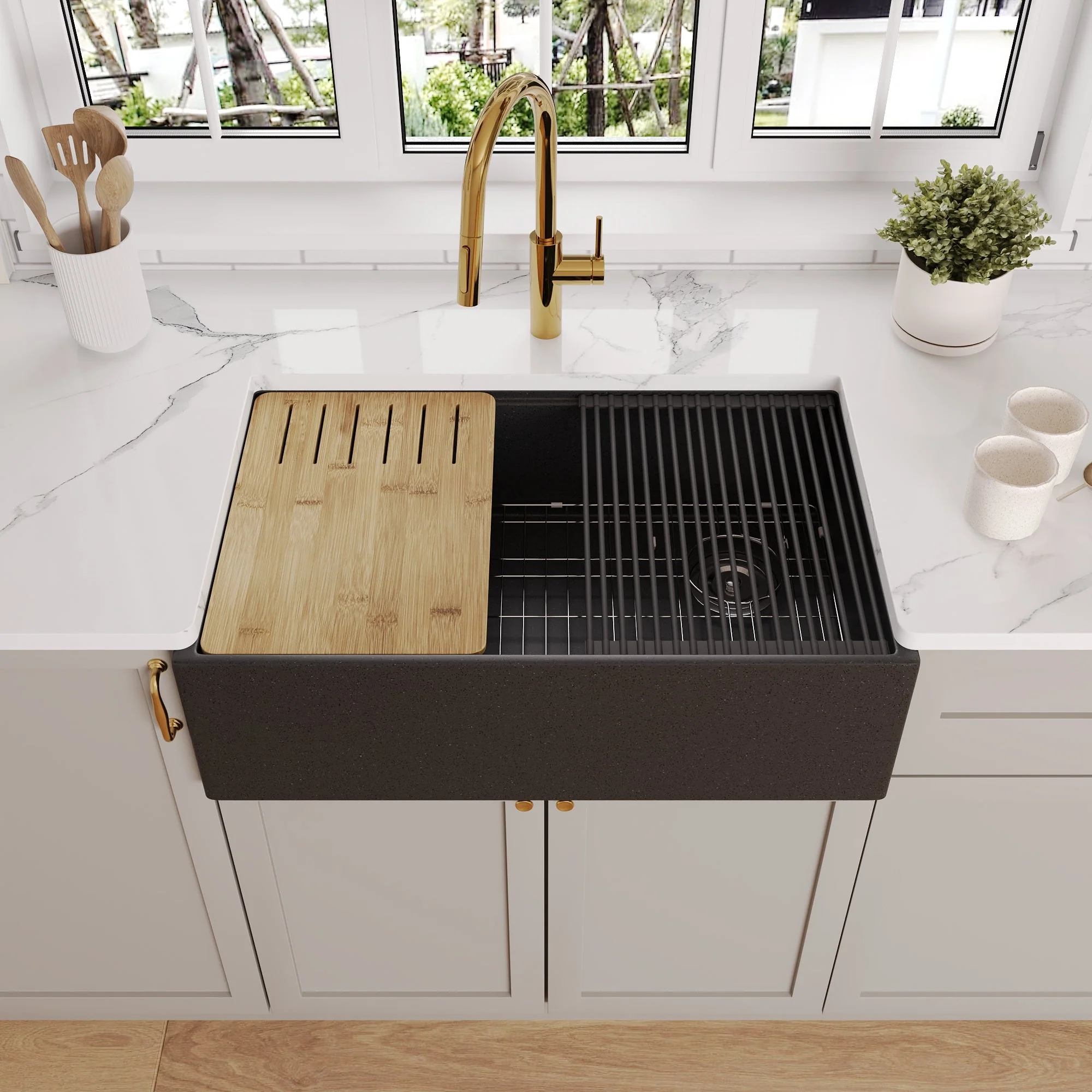 30" L x 18" W Rectangular Workstation Undermount Kitchen Sink, Natural Material With Multiple Colors - Image 13