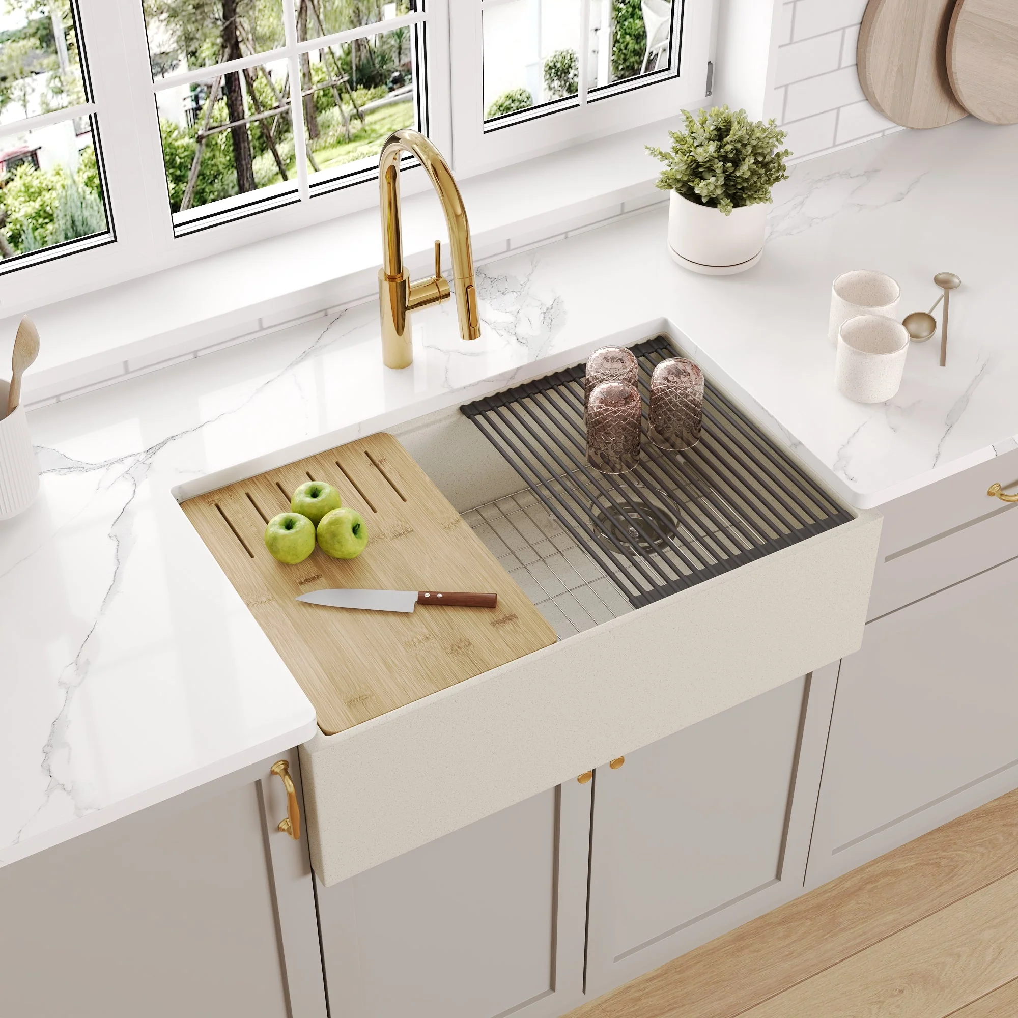 30" L x 18" W Rectangular Workstation Undermount Kitchen Sink, Natural Material With Multiple Colors - Image 21