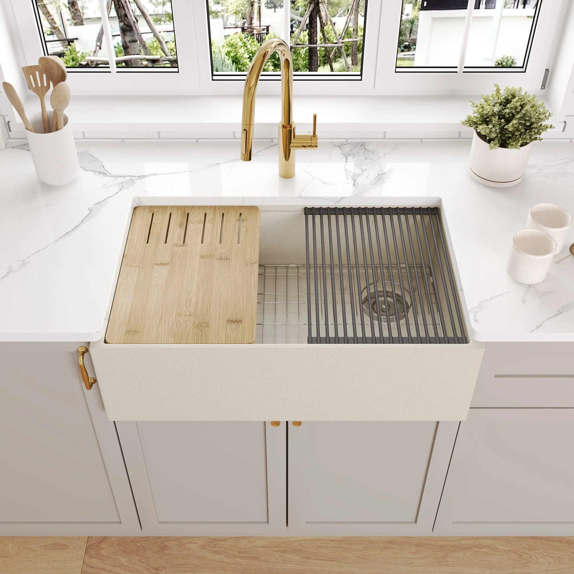 30" L x 18" W Rectangular Workstation Undermount Kitchen Sink, Natural Material With Multiple Colors - Image 23