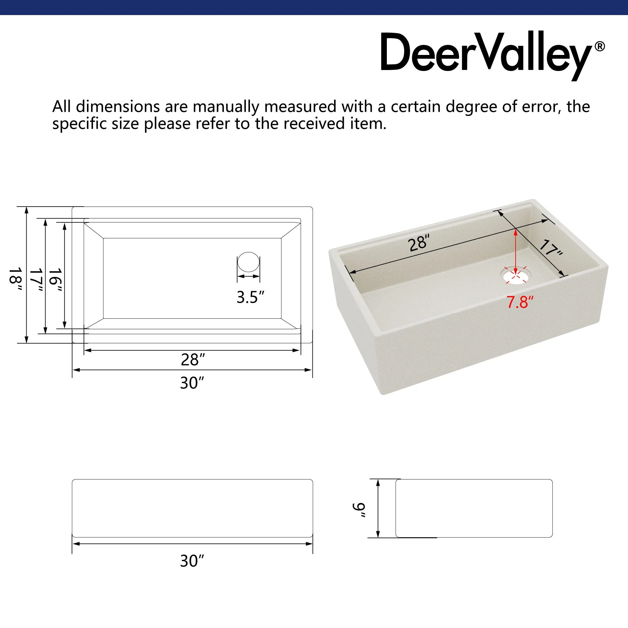 30" L x 18" W Rectangular Workstation Undermount Kitchen Sink, Natural Material With Multiple Colors - Image 29