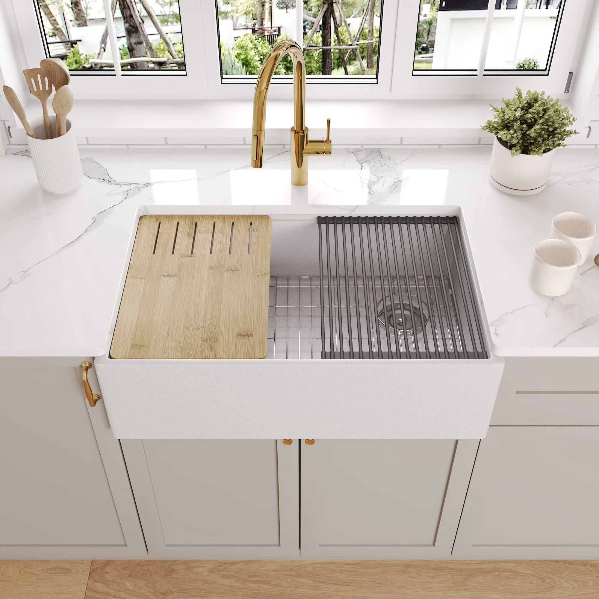 30" L x 18" W Rectangular Workstation Undermount Kitchen Sink, Natural Material With Multiple Colors - Image 3