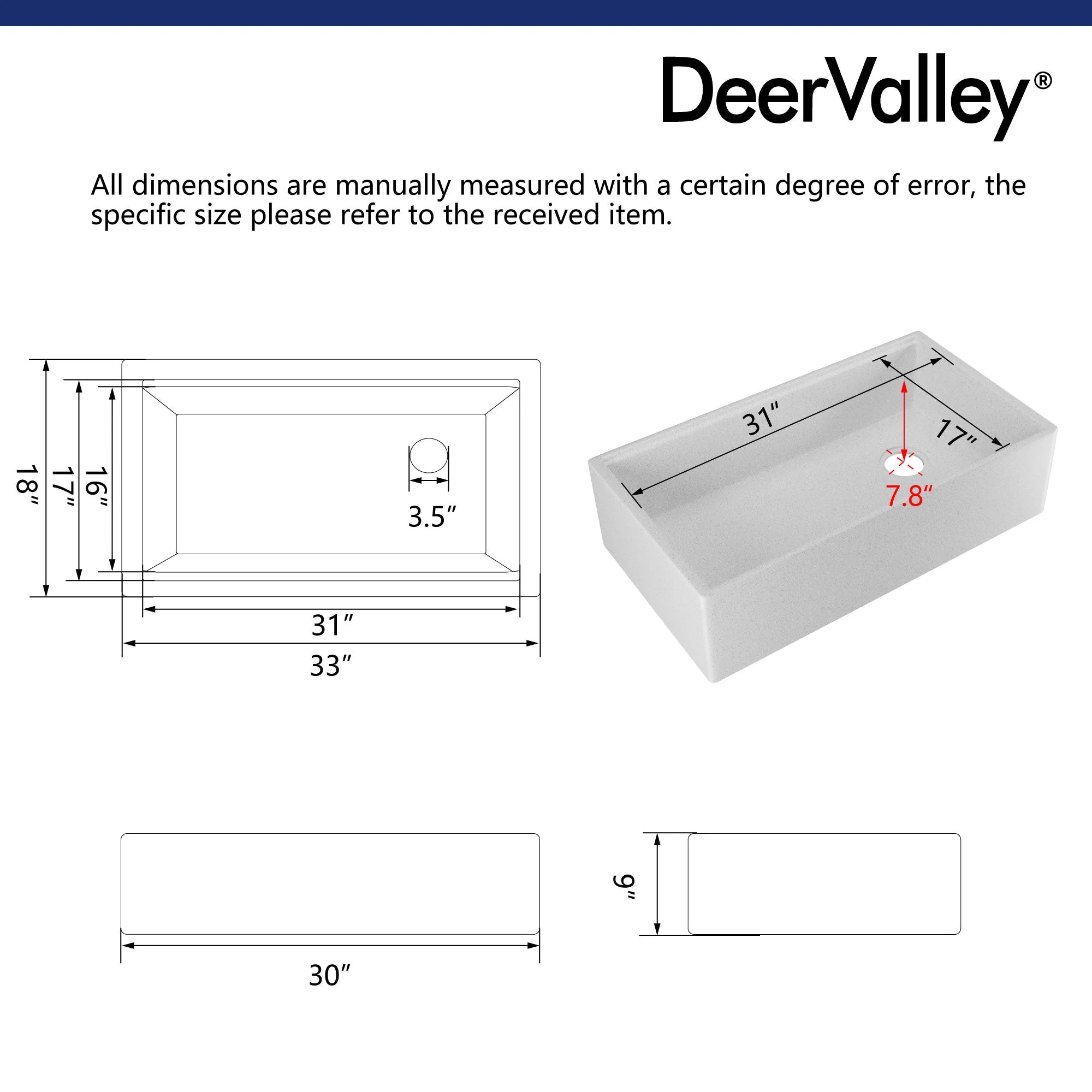 33" L x 18" W Rectangular Workstation Undermount Kitchen Sink, Natural Material With Multiple Colors - Image 10