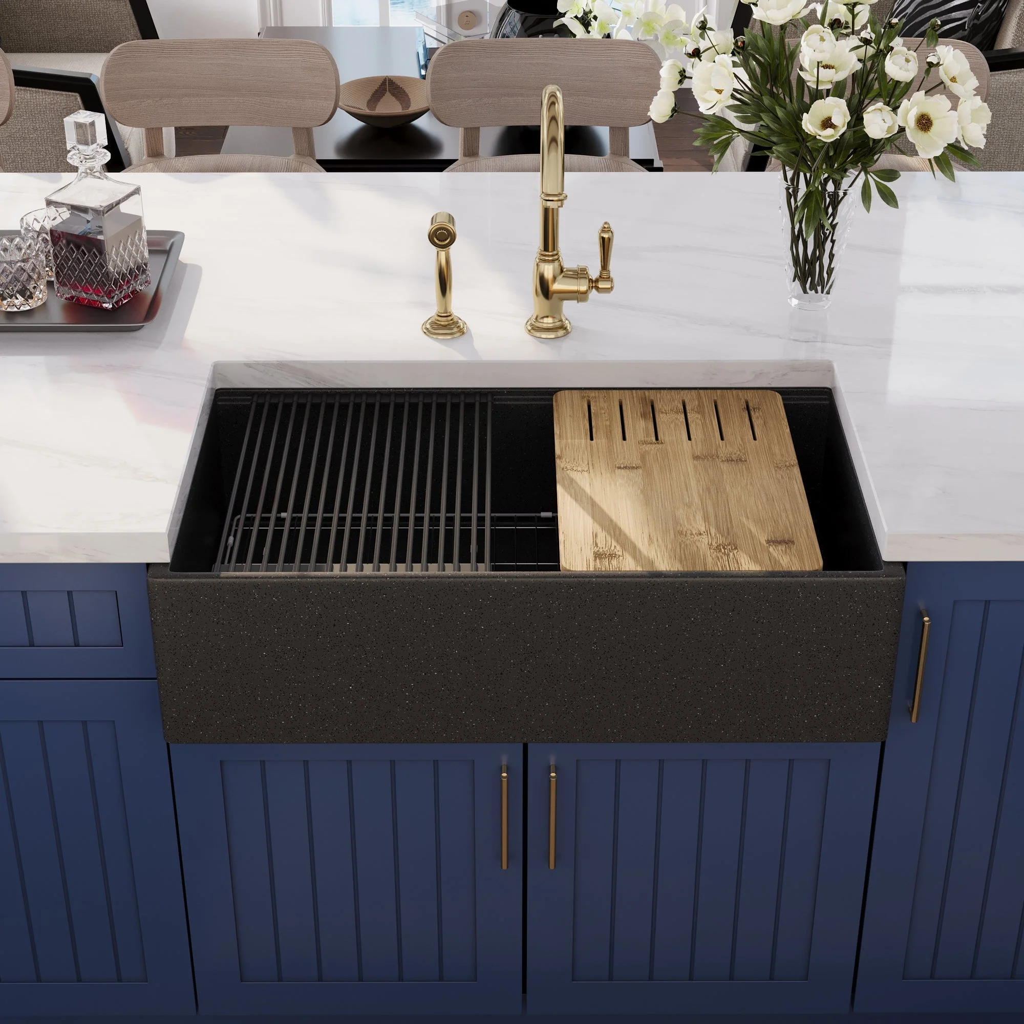 33" L x 18" W Rectangular Workstation Undermount Kitchen Sink, Natural Material With Multiple Colors - Image 12