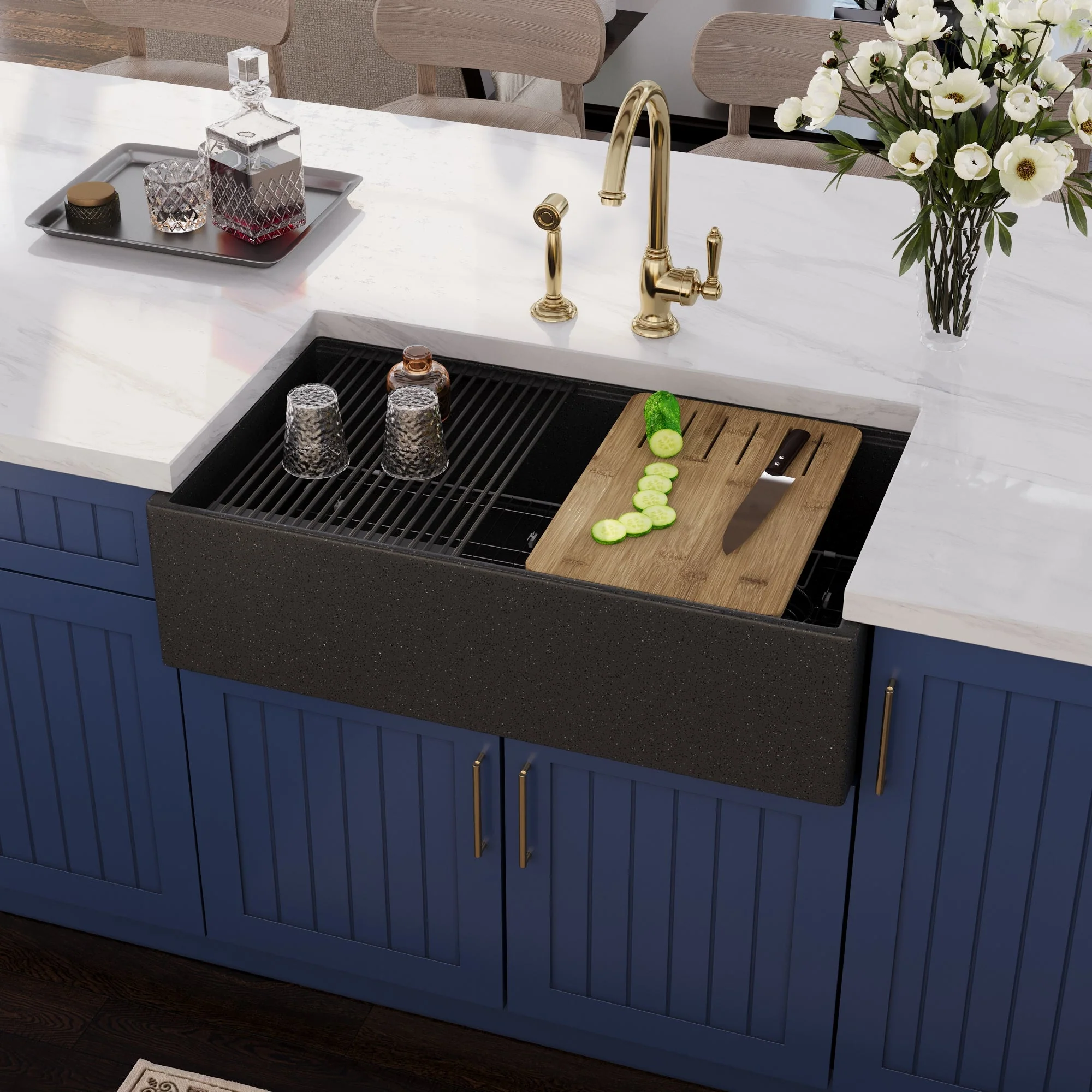 33" L x 18" W Rectangular Workstation Undermount Kitchen Sink, Natural Material With Multiple Colors - Image 15