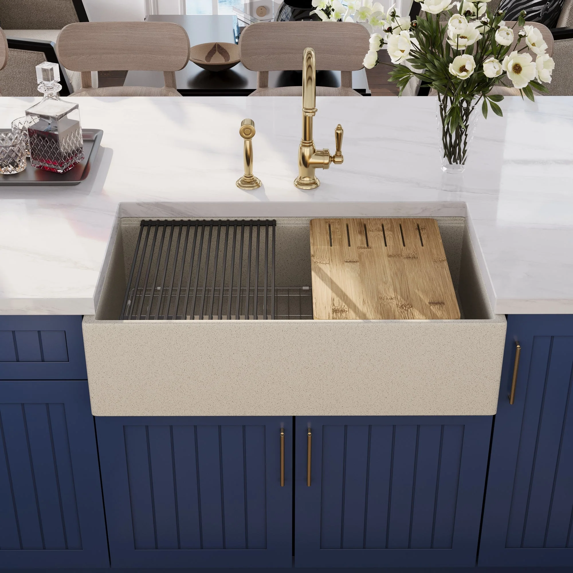 33" L x 18" W Rectangular Workstation Undermount Kitchen Sink, Natural Material With Multiple Colors - Image 23