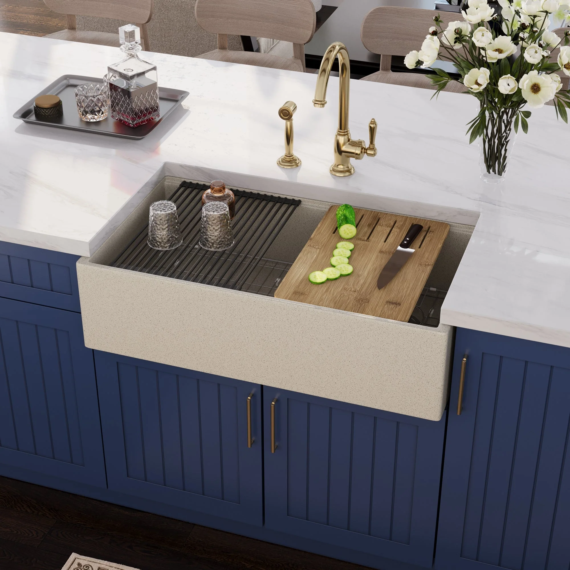 33" L x 18" W Rectangular Workstation Undermount Kitchen Sink, Natural Material With Multiple Colors - Image 25