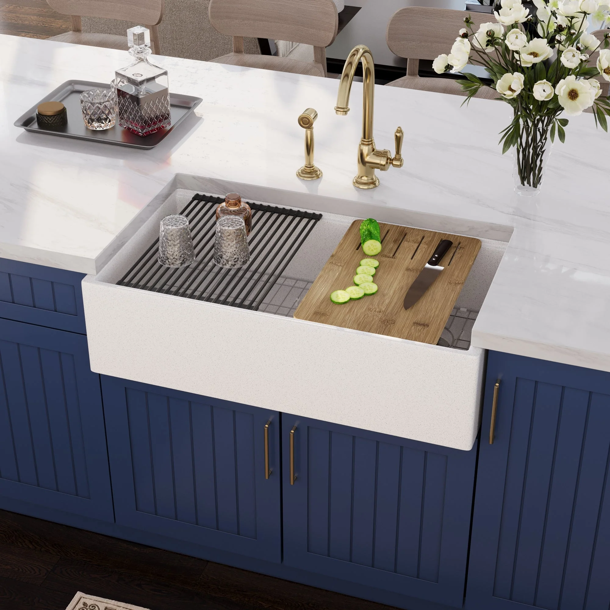 33" L x 18" W Rectangular Workstation Undermount Kitchen Sink, Natural Material With Multiple Colors - Image 3